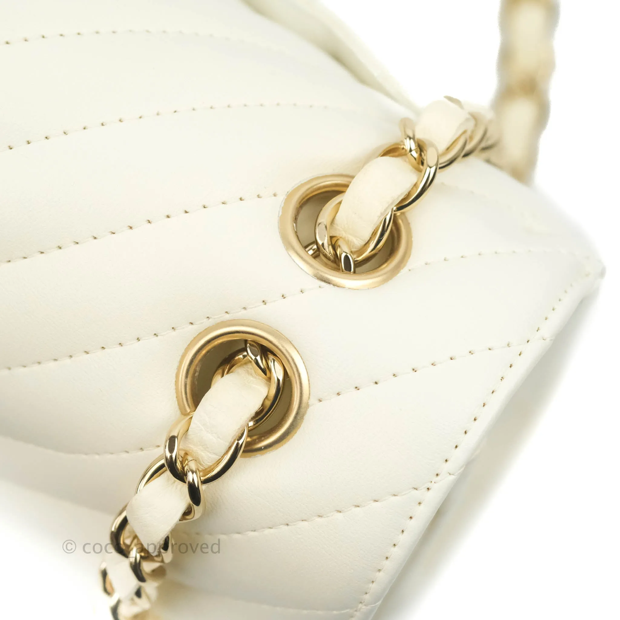 Chanel Classic Chevron S/M Small Double Flap Ivory White Lambskin Gold Hardware