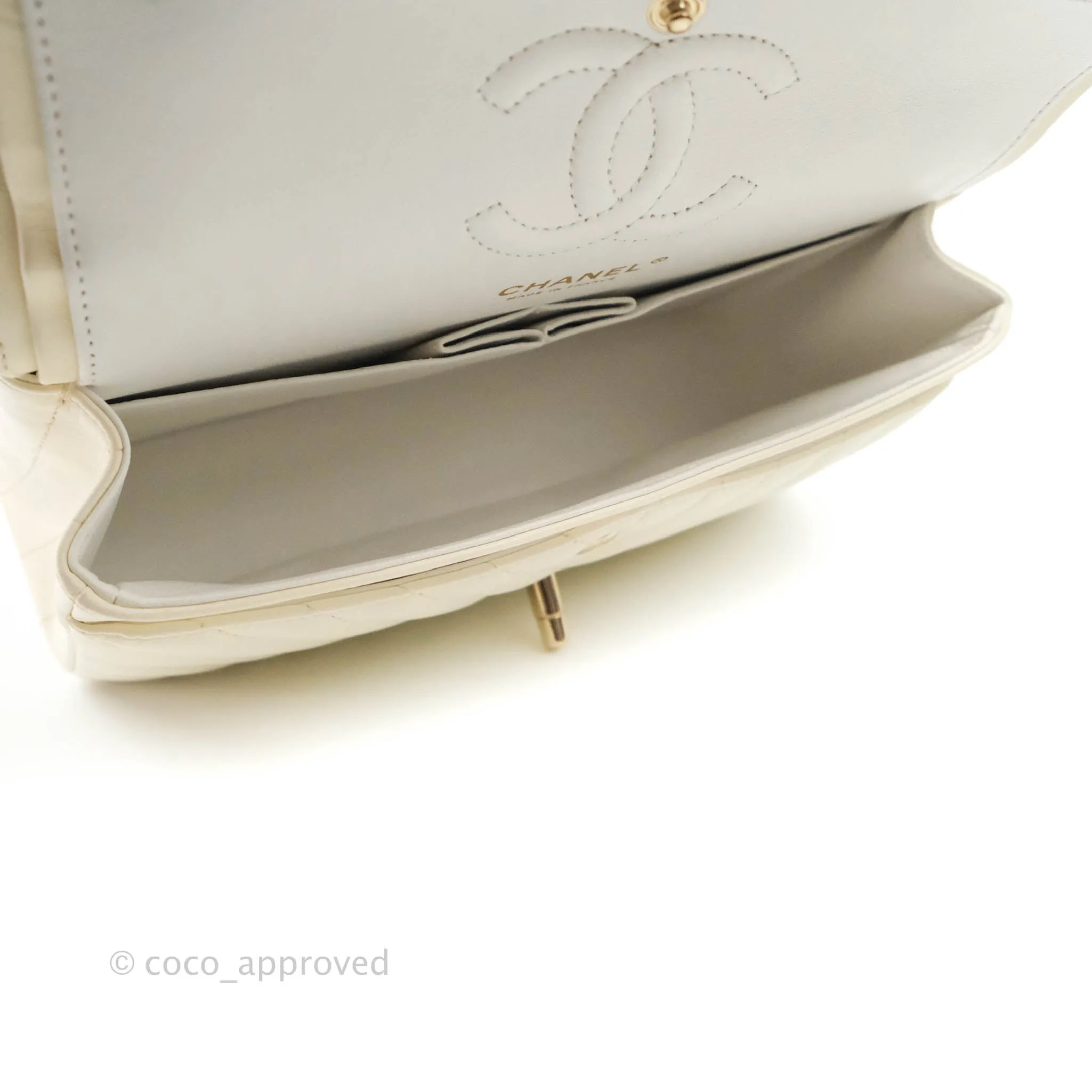 Chanel Classic Chevron S/M Small Double Flap Ivory White Lambskin Gold Hardware