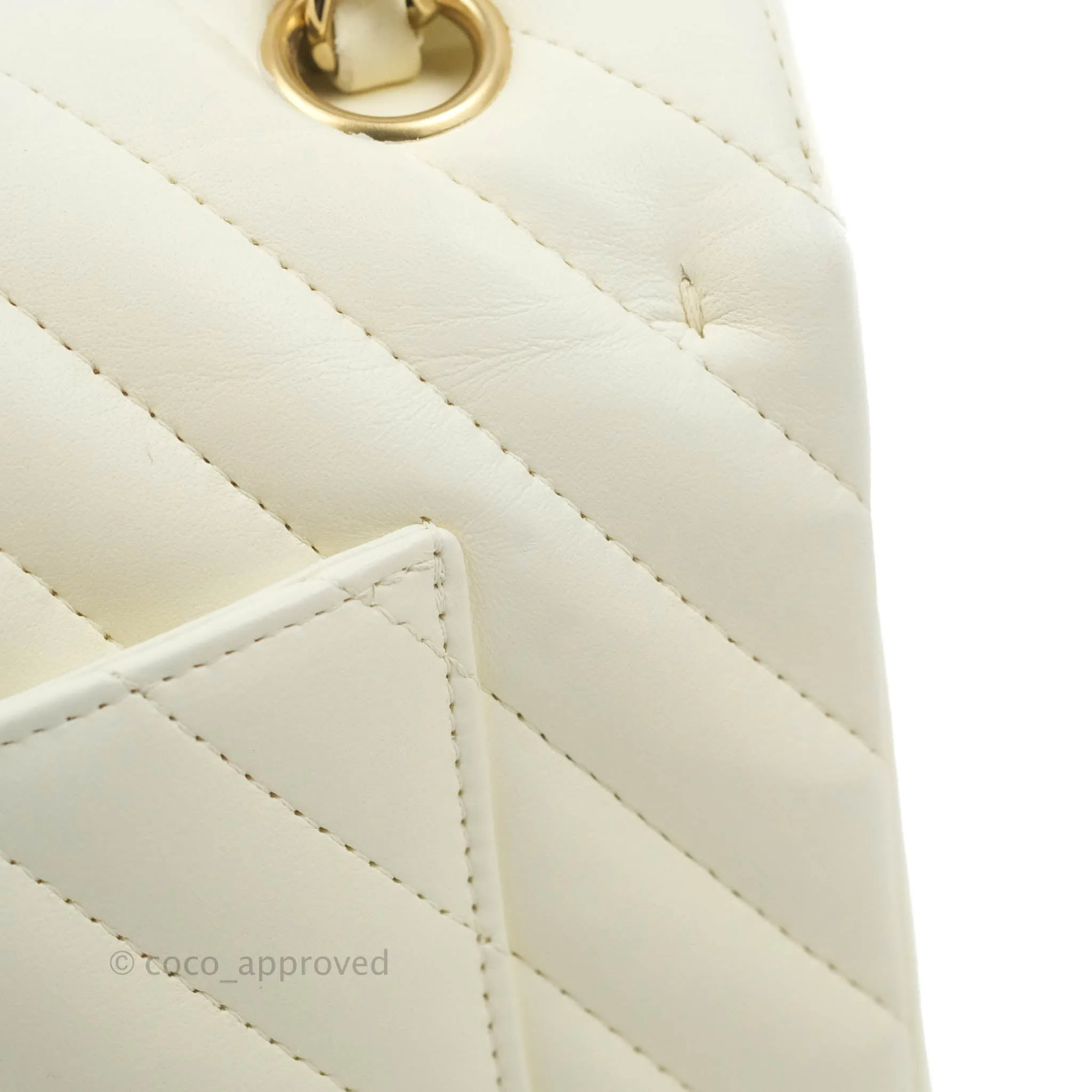 Chanel Classic Chevron S/M Small Double Flap Ivory White Lambskin Gold Hardware