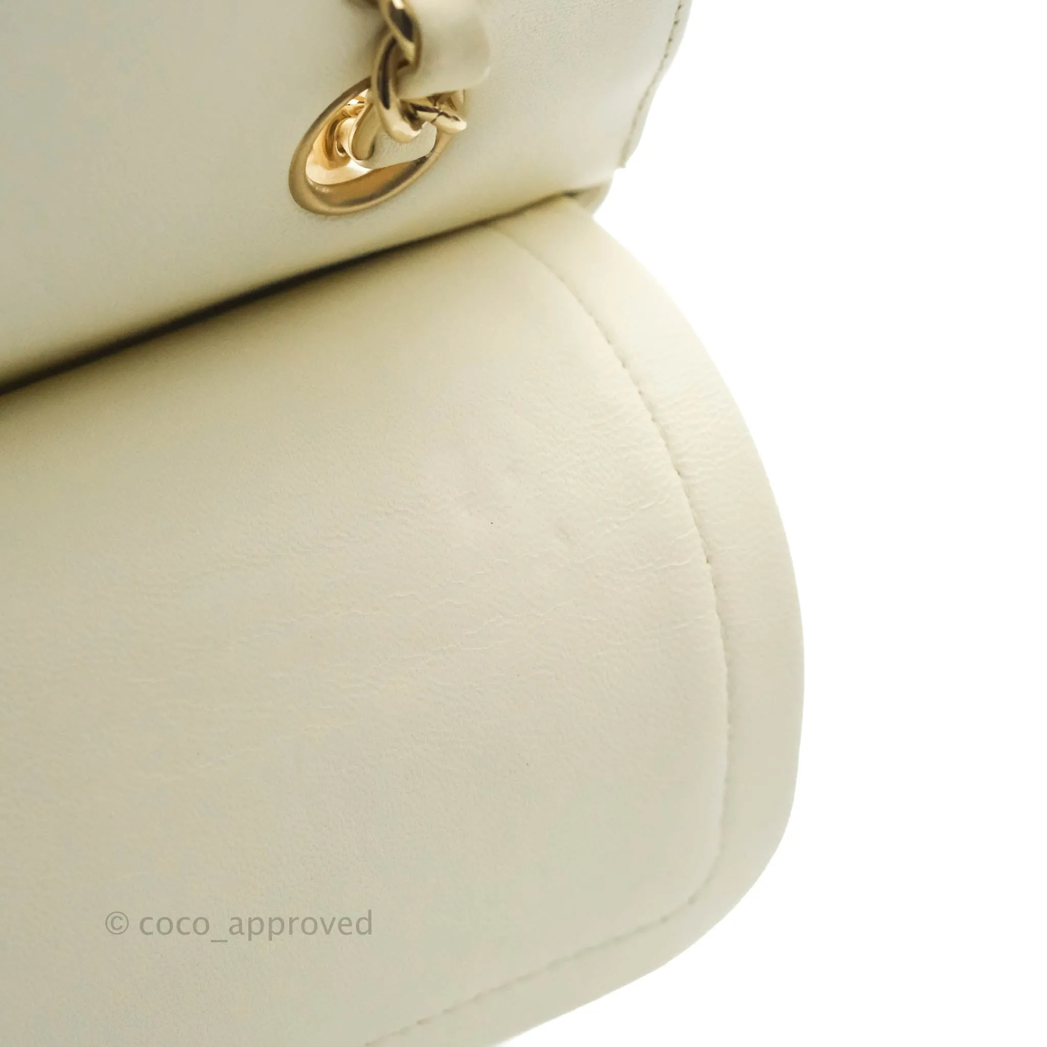 Chanel Classic Chevron S/M Small Double Flap Ivory White Lambskin Gold Hardware