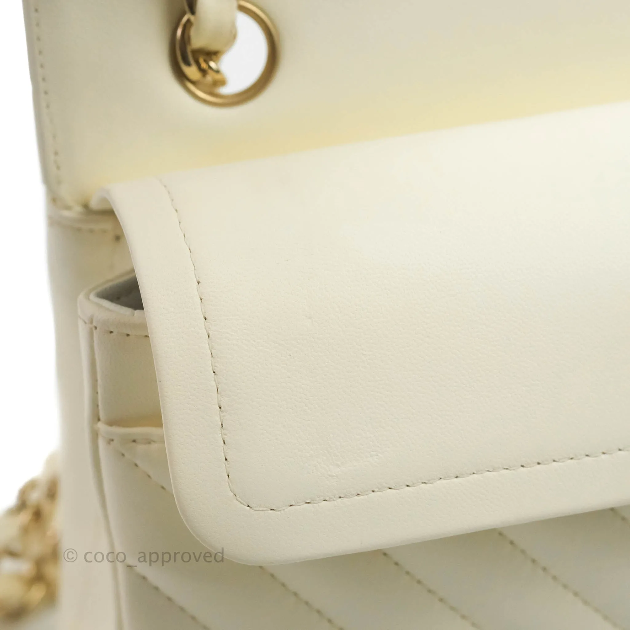 Chanel Classic Chevron S/M Small Double Flap Ivory White Lambskin Gold Hardware