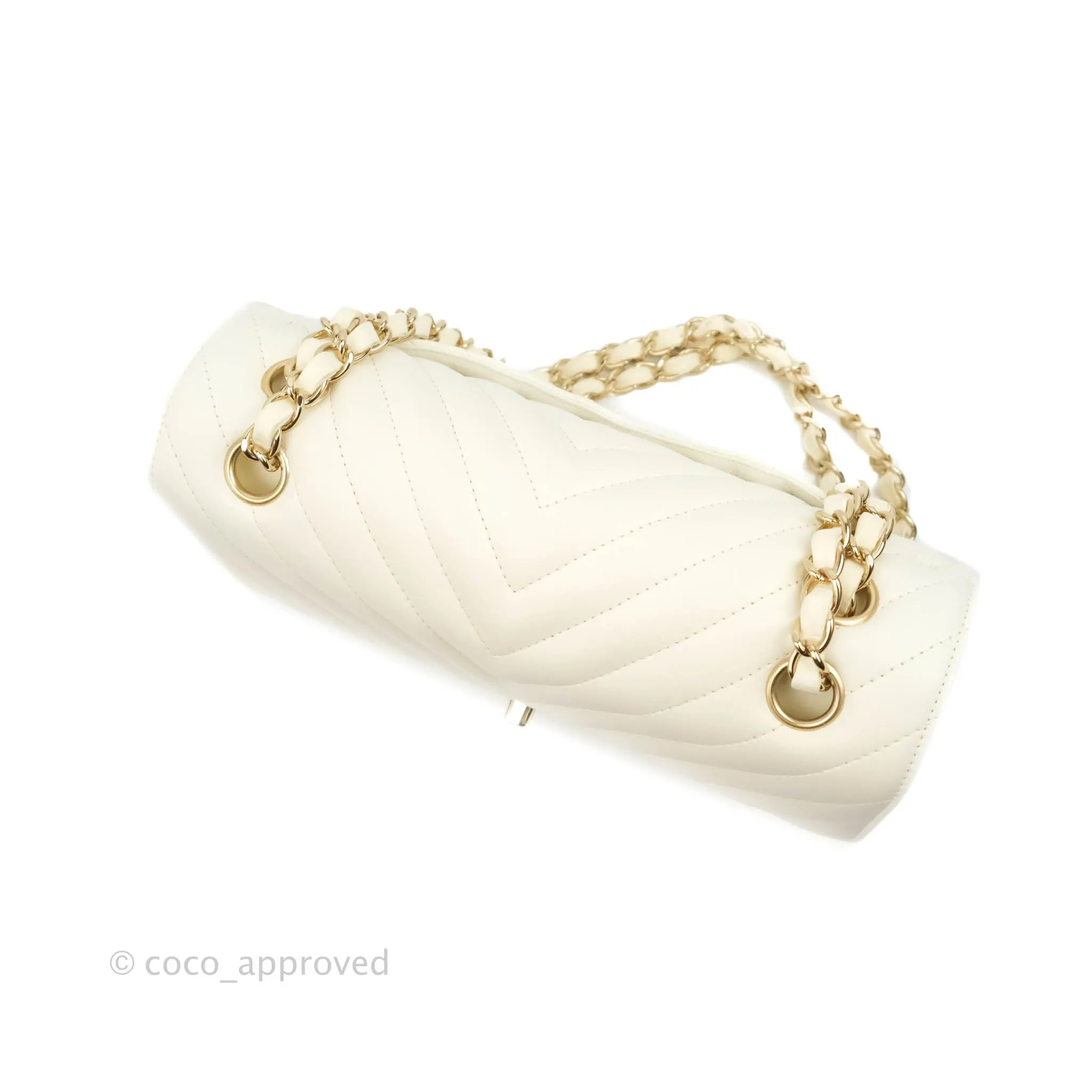 Chanel Classic Chevron S/M Small Double Flap Ivory White Lambskin Gold Hardware