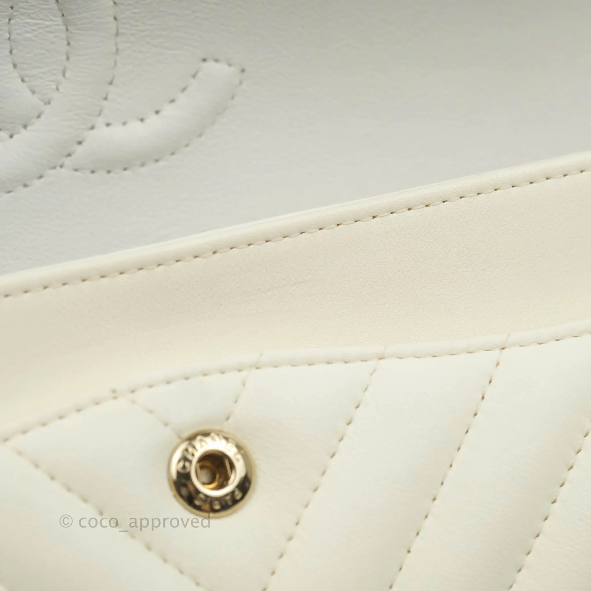 Chanel Classic Chevron S/M Small Double Flap Ivory White Lambskin Gold Hardware