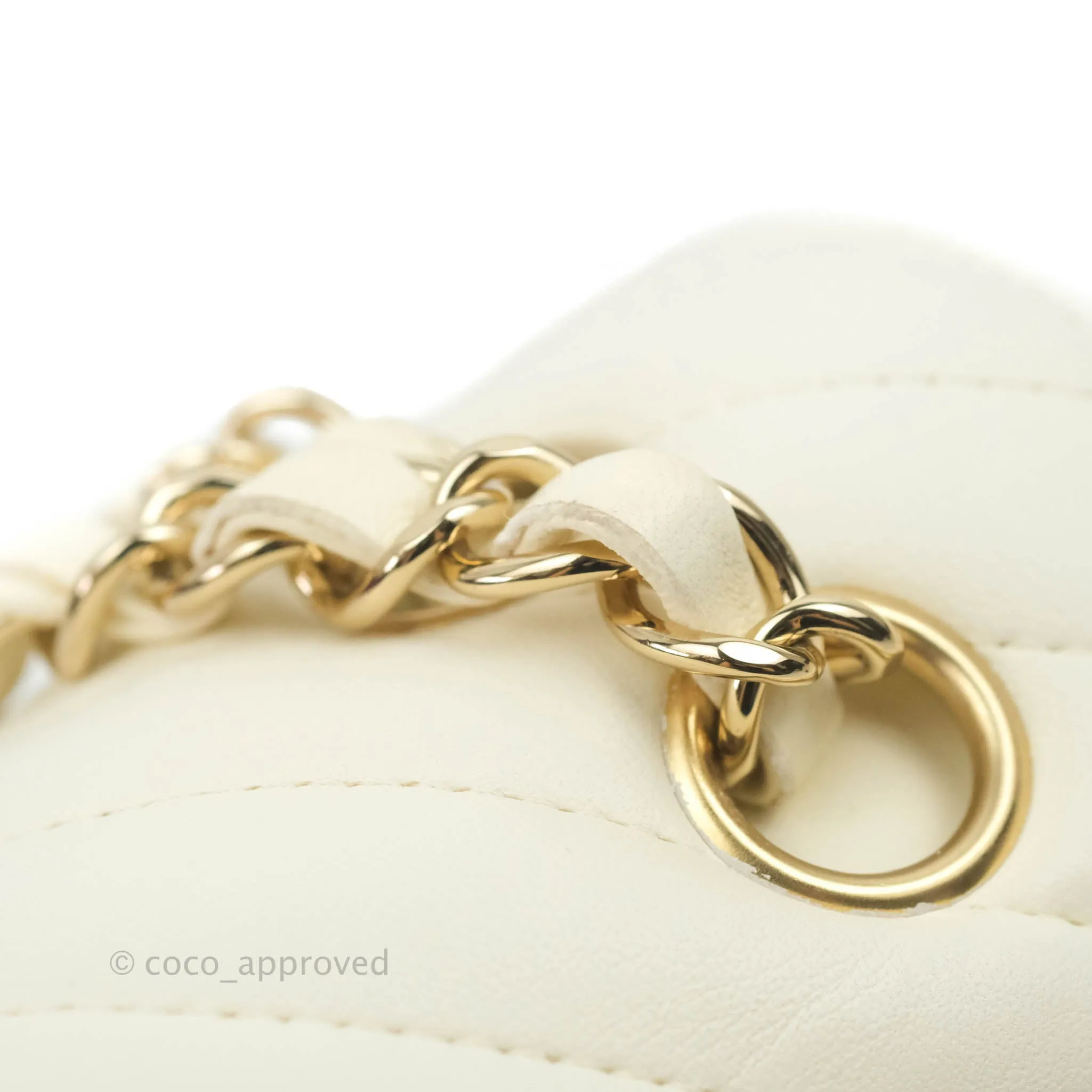 Chanel Classic Chevron S/M Small Double Flap Ivory White Lambskin Gold Hardware