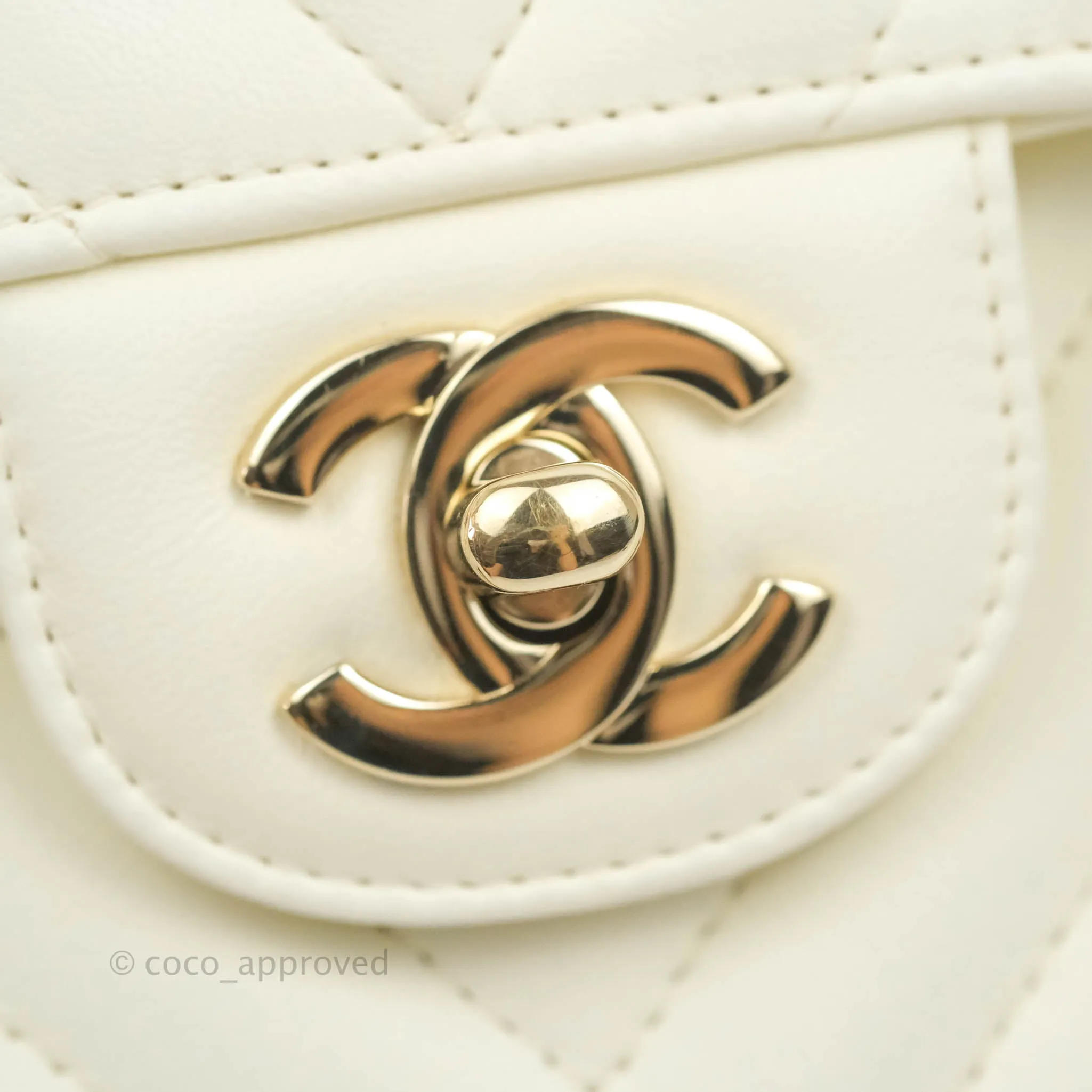 Chanel Classic Chevron S/M Small Double Flap Ivory White Lambskin Gold Hardware