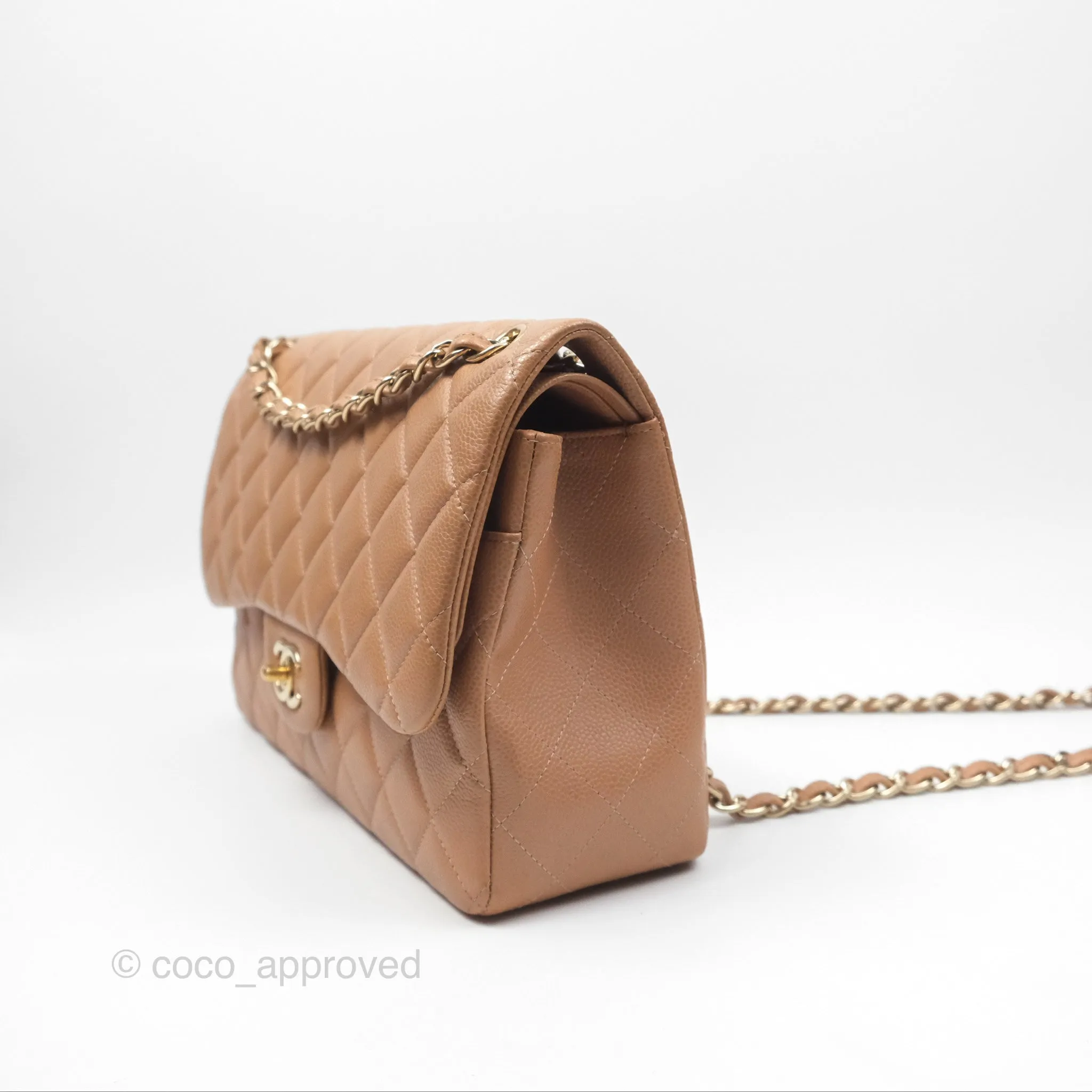 Chanel Classic Jumbo Double Flap Dark Beige Caviar Gold Hardware⁣⁣ 18S
