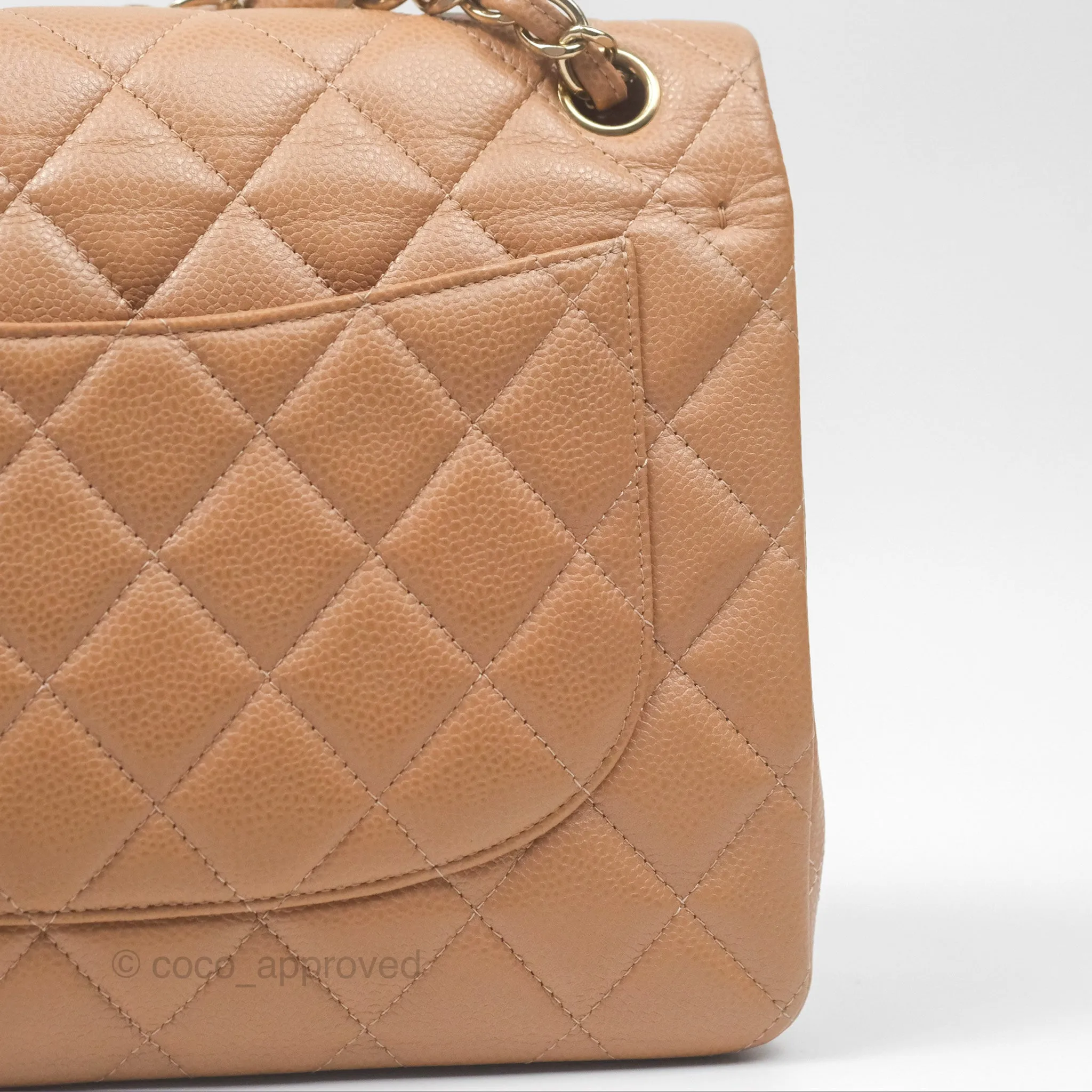 Chanel Classic Jumbo Double Flap Dark Beige Caviar Gold Hardware⁣⁣ 18S