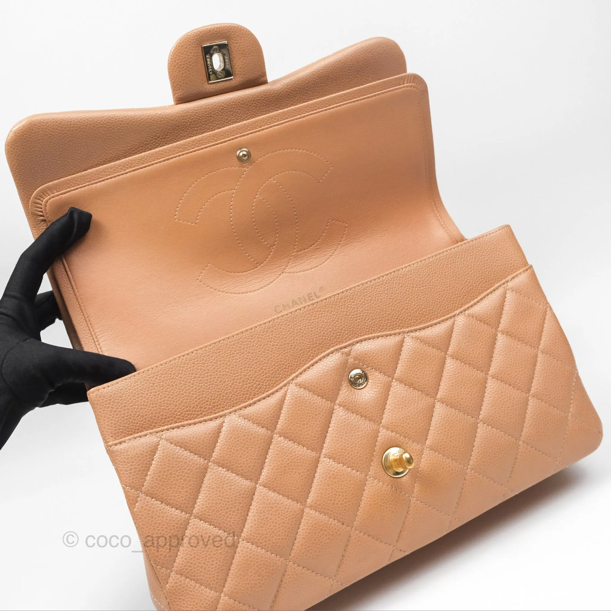 Chanel Classic Jumbo Double Flap Dark Beige Caviar Gold Hardware⁣⁣ 18S