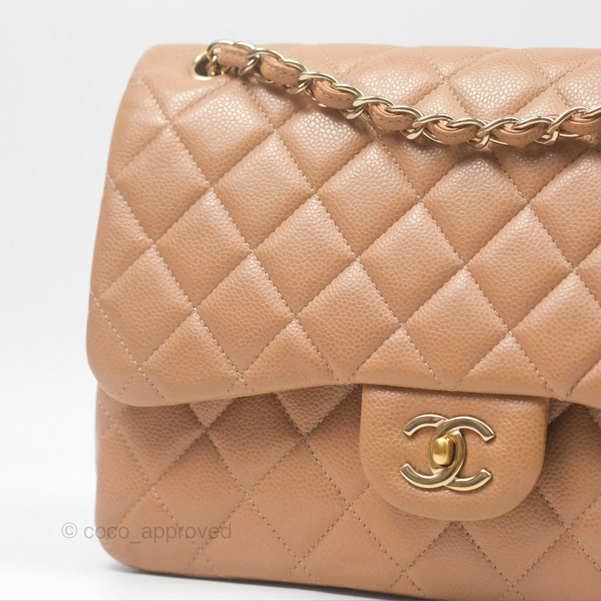 Chanel Classic Jumbo Double Flap Dark Beige Caviar Gold Hardware⁣⁣ 18S
