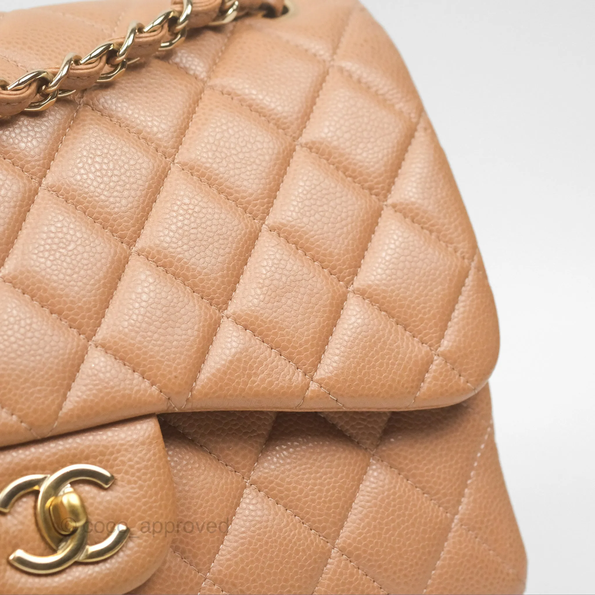 Chanel Classic Jumbo Double Flap Dark Beige Caviar Gold Hardware⁣⁣ 18S