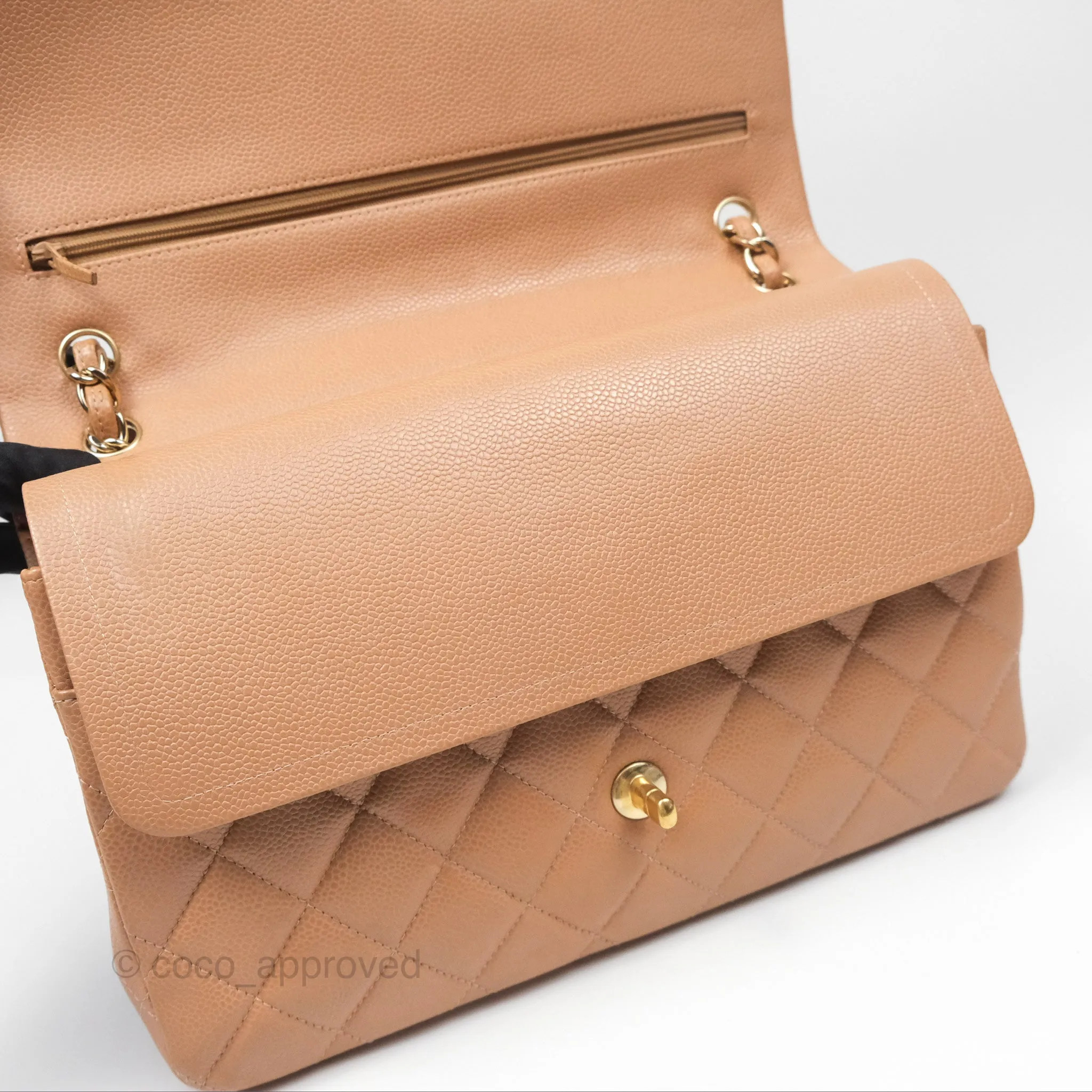 Chanel Classic Jumbo Double Flap Dark Beige Caviar Gold Hardware⁣⁣ 18S