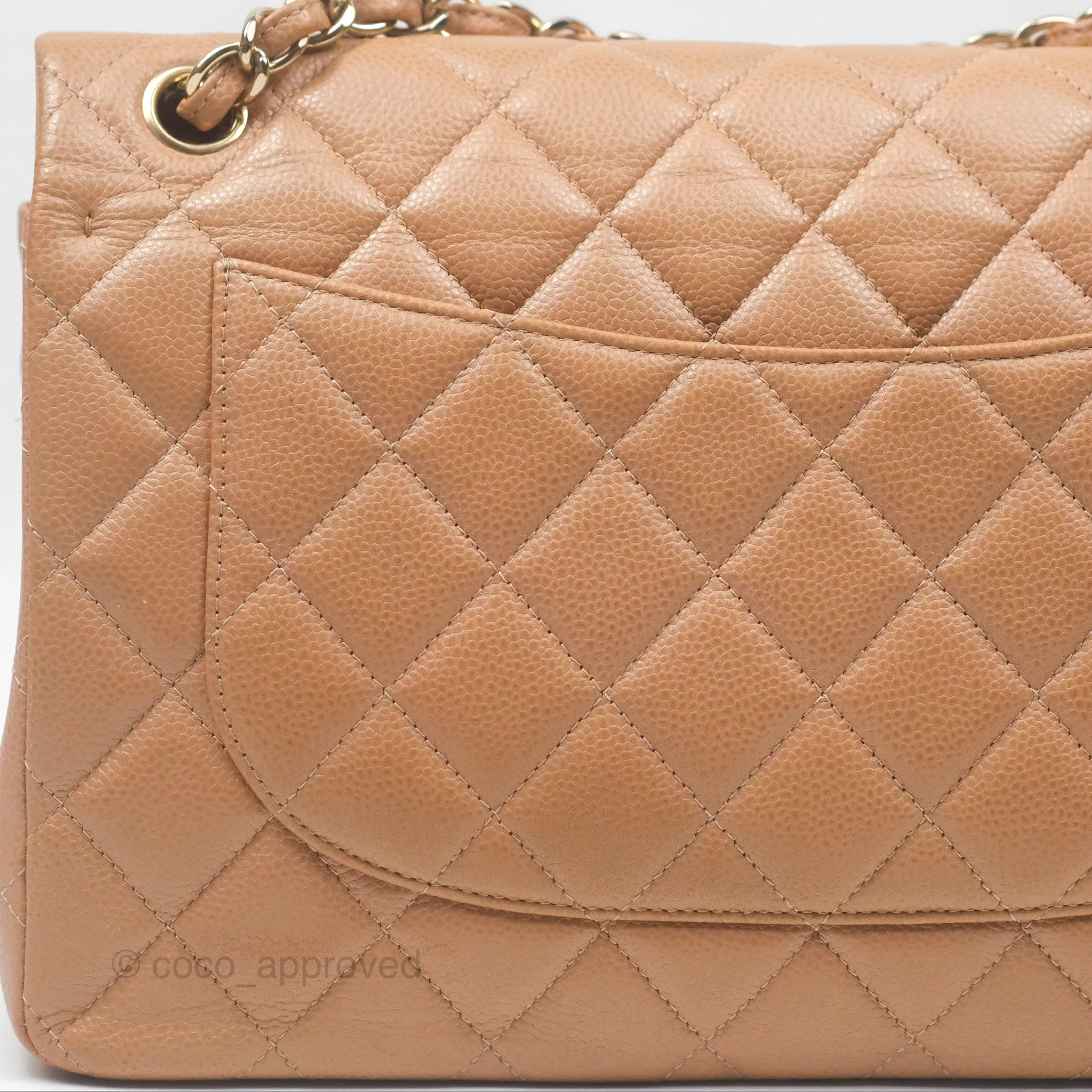 Chanel Classic Jumbo Double Flap Dark Beige Caviar Gold Hardware⁣⁣ 18S