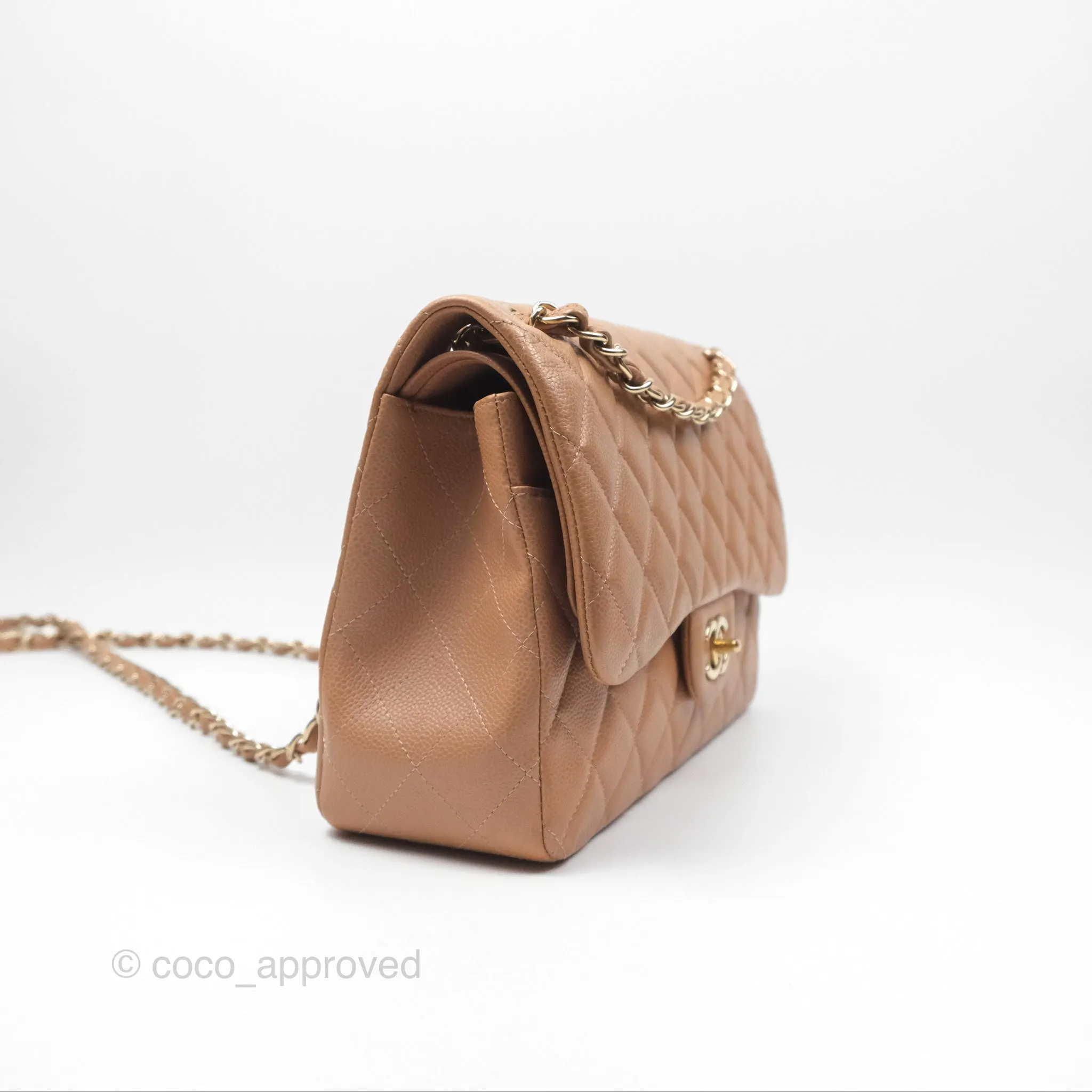 Chanel Classic Jumbo Double Flap Dark Beige Caviar Gold Hardware⁣⁣ 18S