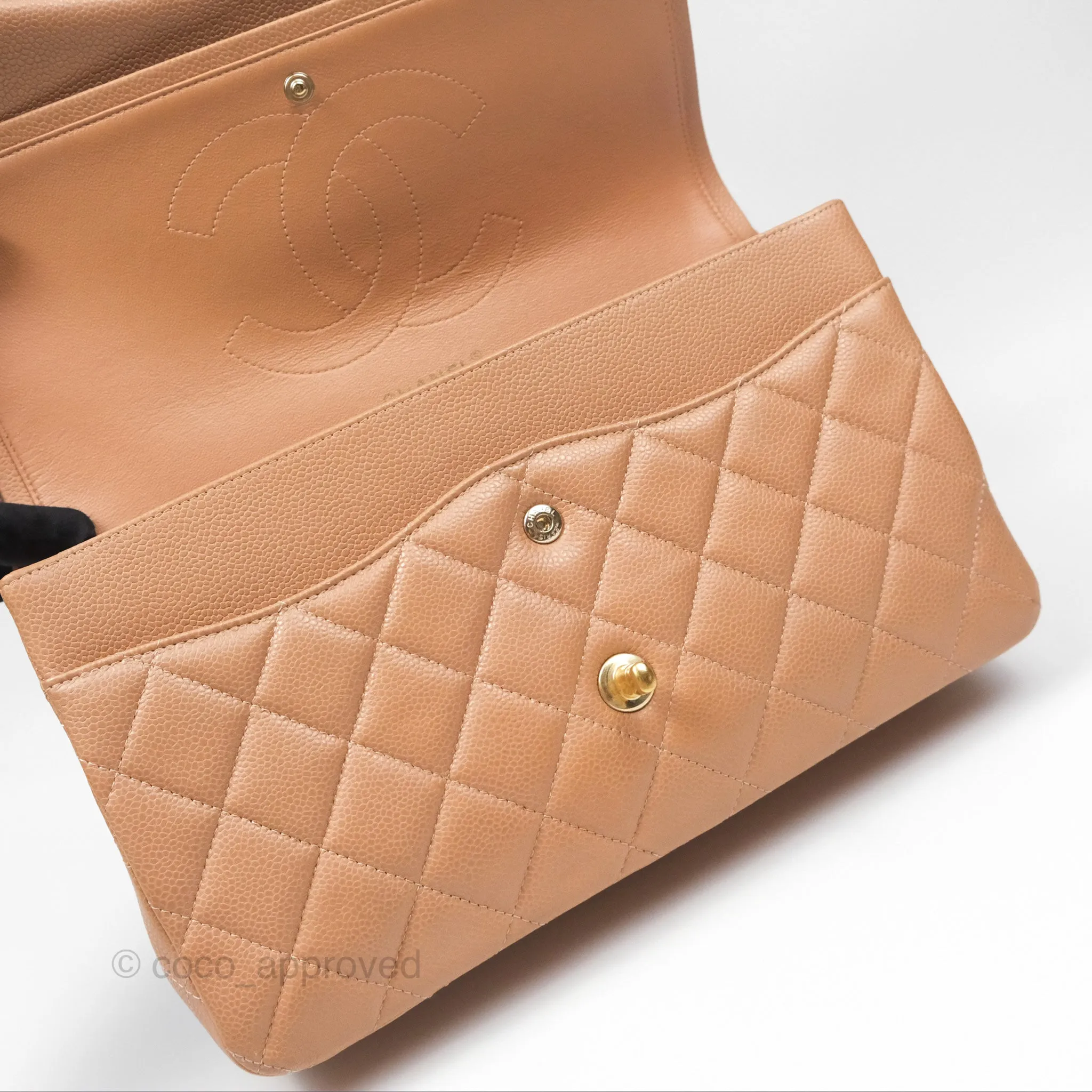 Chanel Classic Jumbo Double Flap Dark Beige Caviar Gold Hardware⁣⁣ 18S
