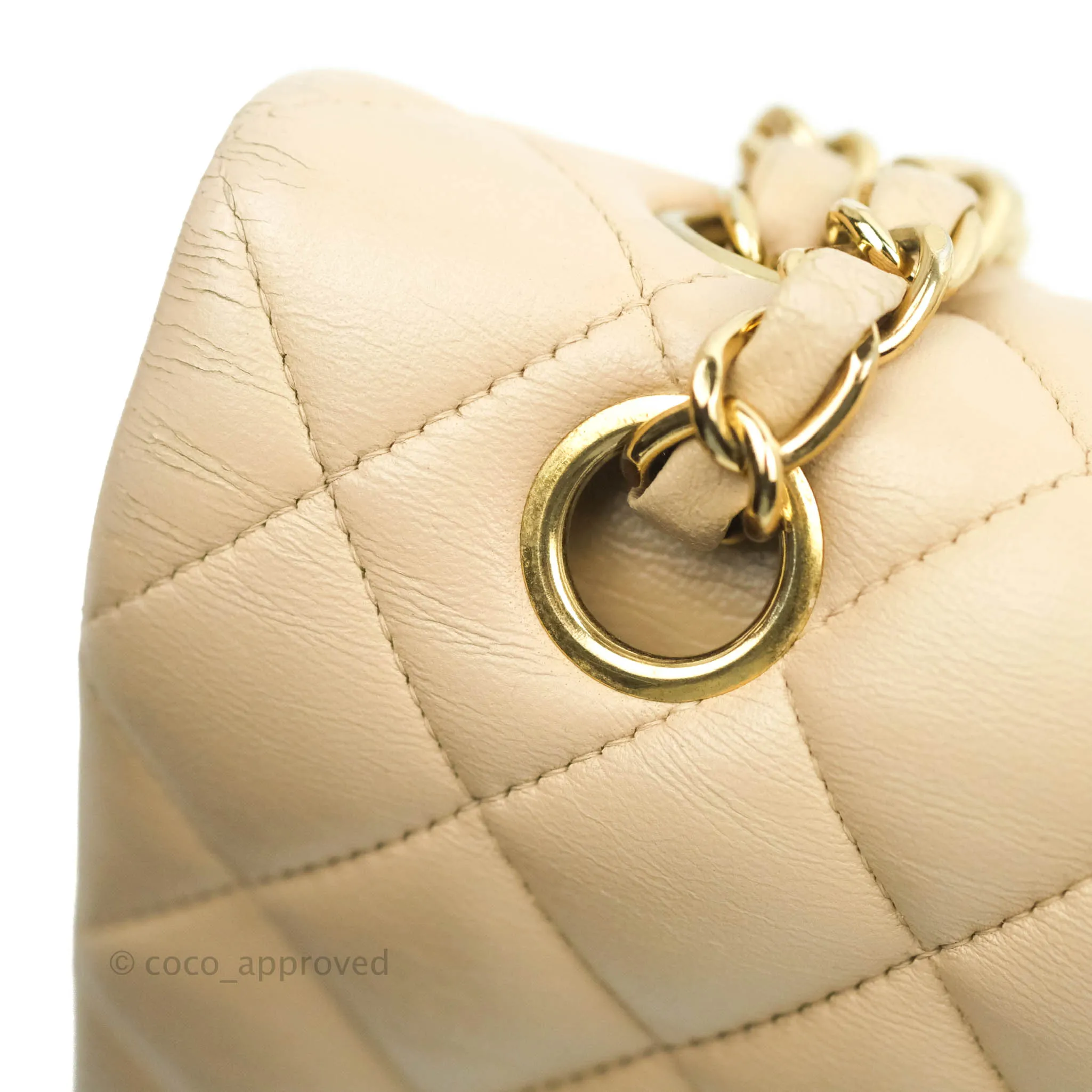 Chanel Classic Medium Flap Quilted Beige Lambskin Gold Hardware