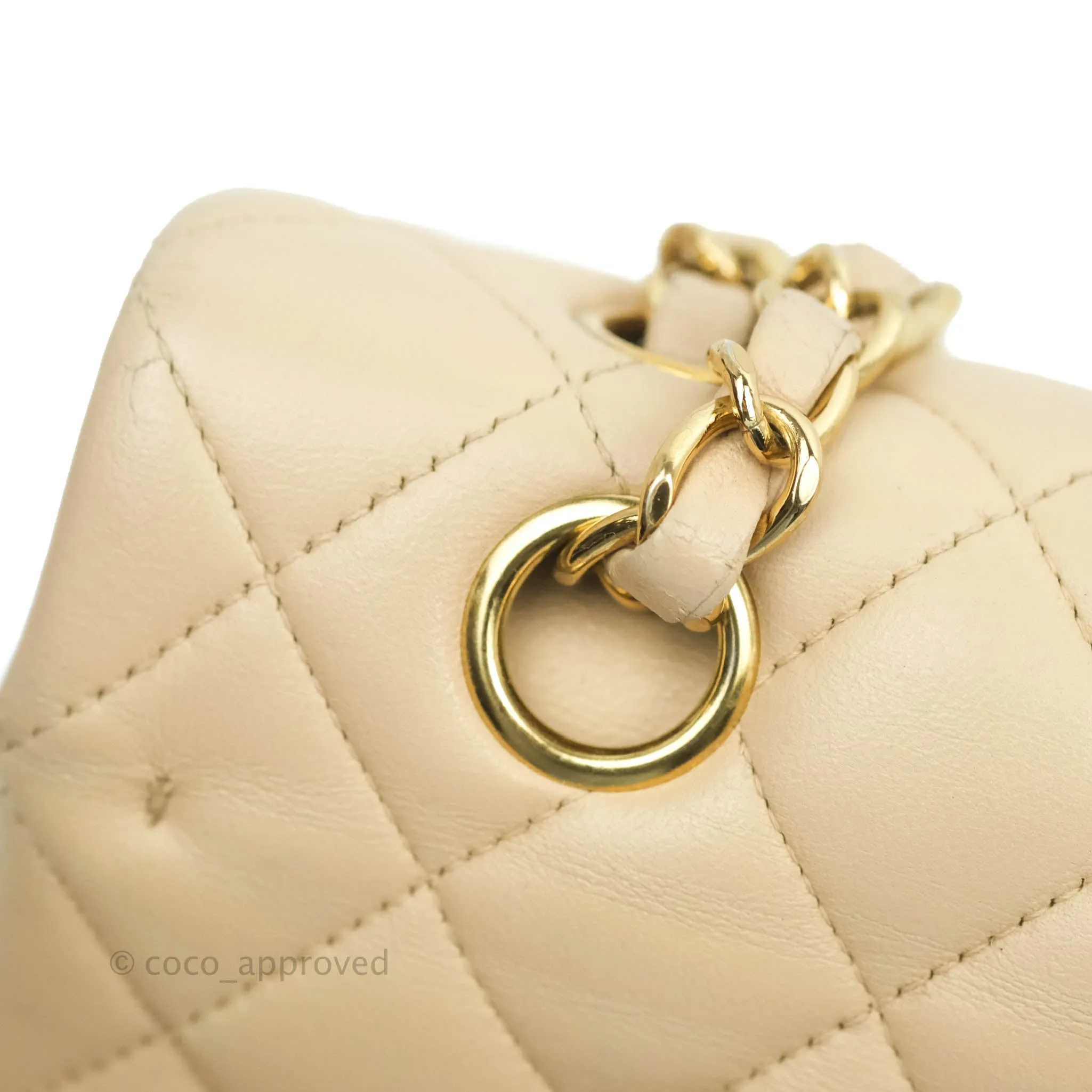 Chanel Classic Medium Flap Quilted Beige Lambskin Gold Hardware