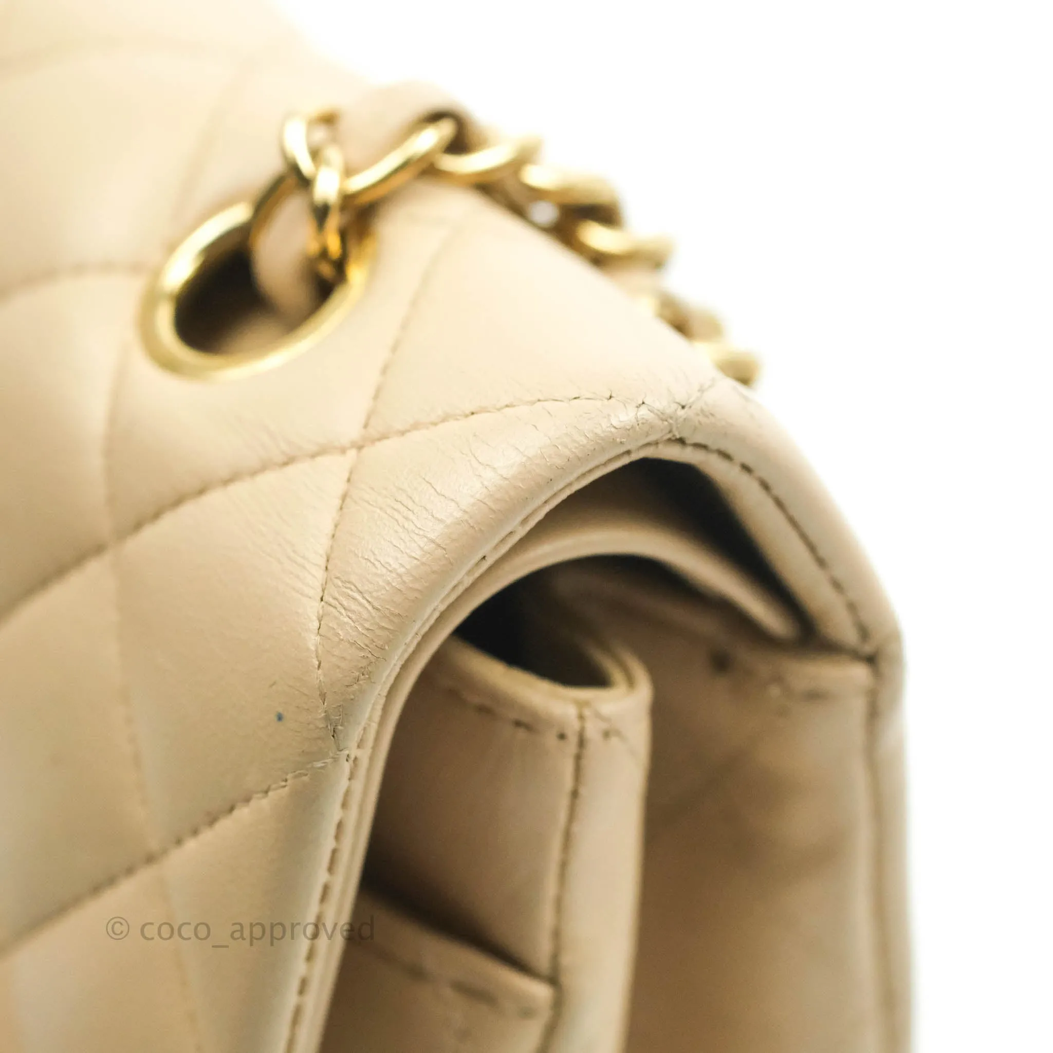 Chanel Classic Medium Flap Quilted Beige Lambskin Gold Hardware