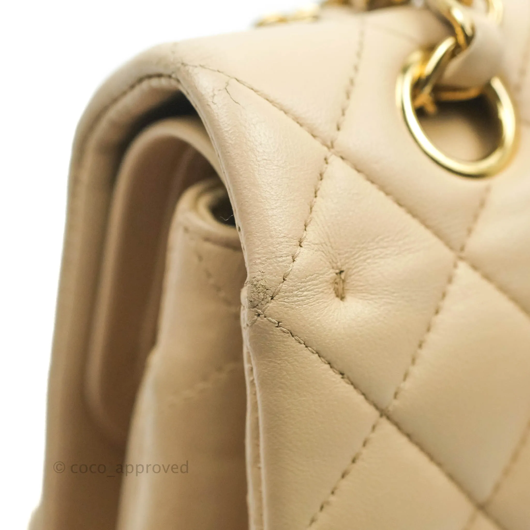 Chanel Classic Medium Flap Quilted Beige Lambskin Gold Hardware