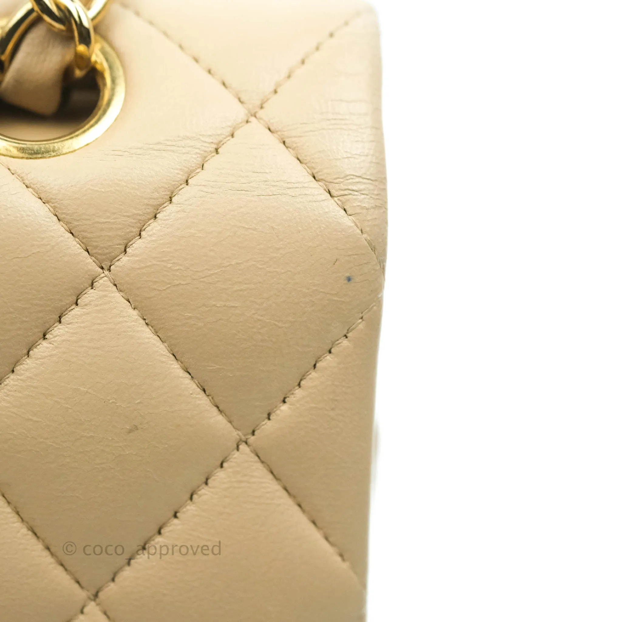 Chanel Classic Medium Flap Quilted Beige Lambskin Gold Hardware