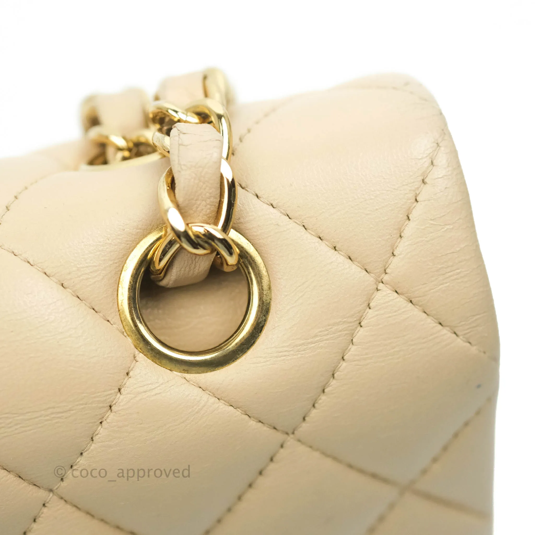 Chanel Classic Medium Flap Quilted Beige Lambskin Gold Hardware