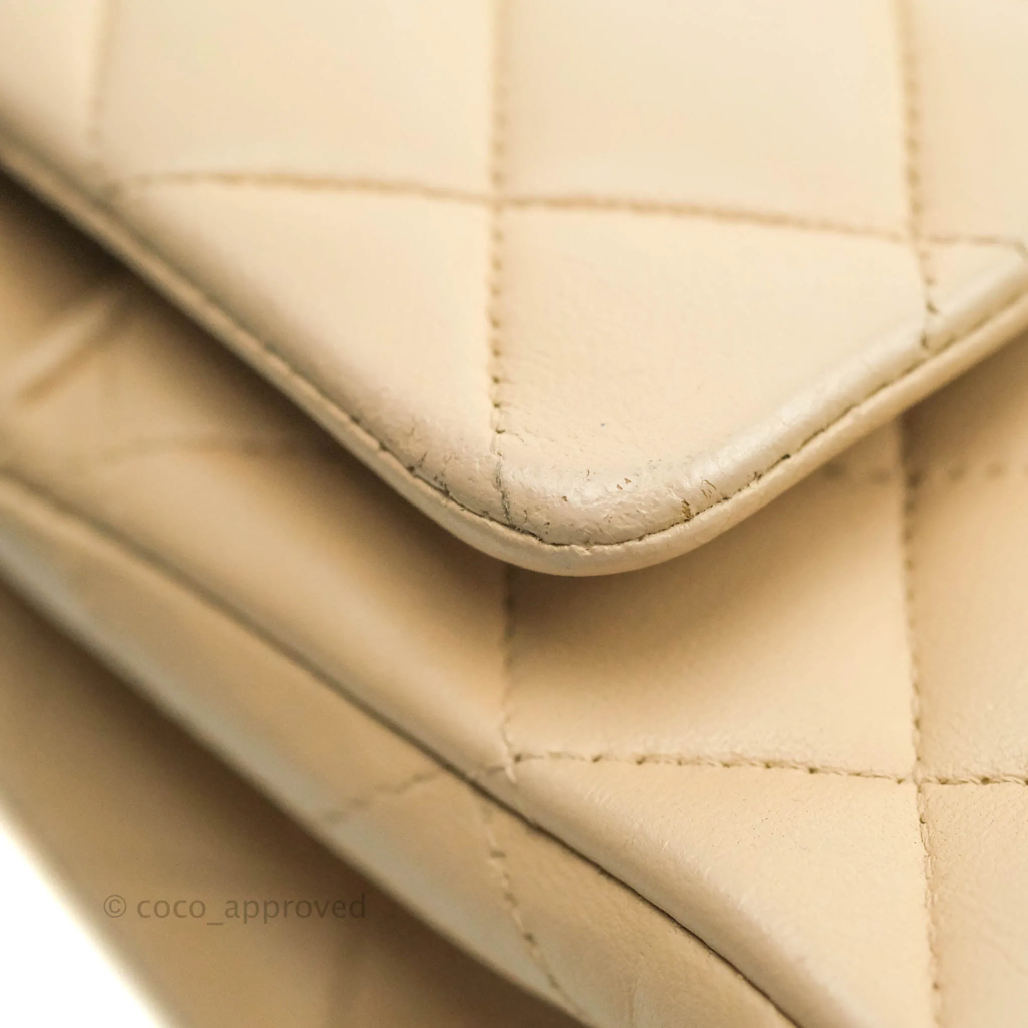Chanel Classic Medium Flap Quilted Beige Lambskin Gold Hardware