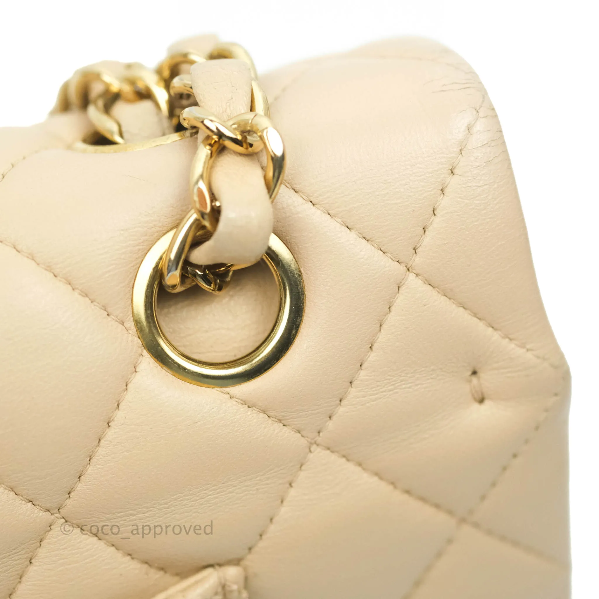 Chanel Classic Medium Flap Quilted Beige Lambskin Gold Hardware