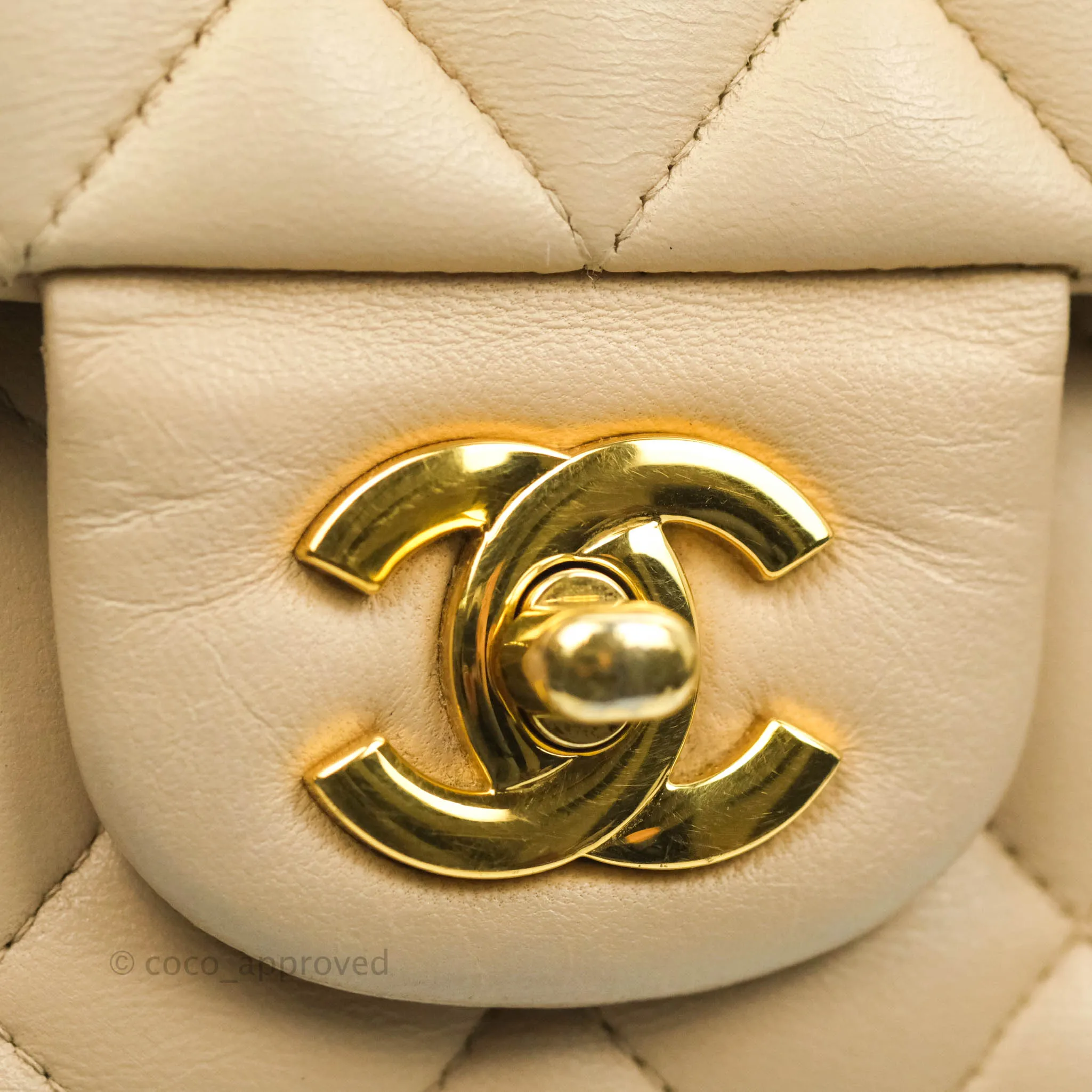 Chanel Classic Medium Flap Quilted Beige Lambskin Gold Hardware