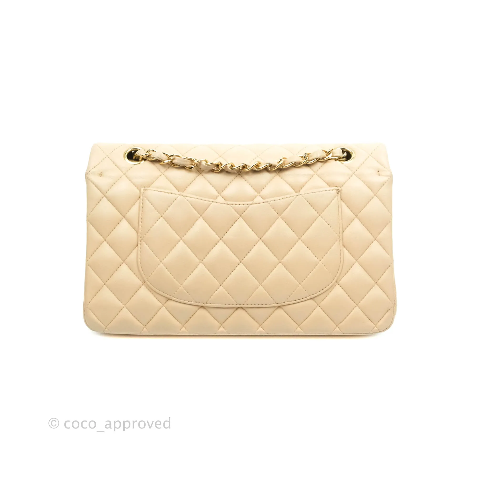 Chanel Classic Medium Flap Quilted Beige Lambskin Gold Hardware