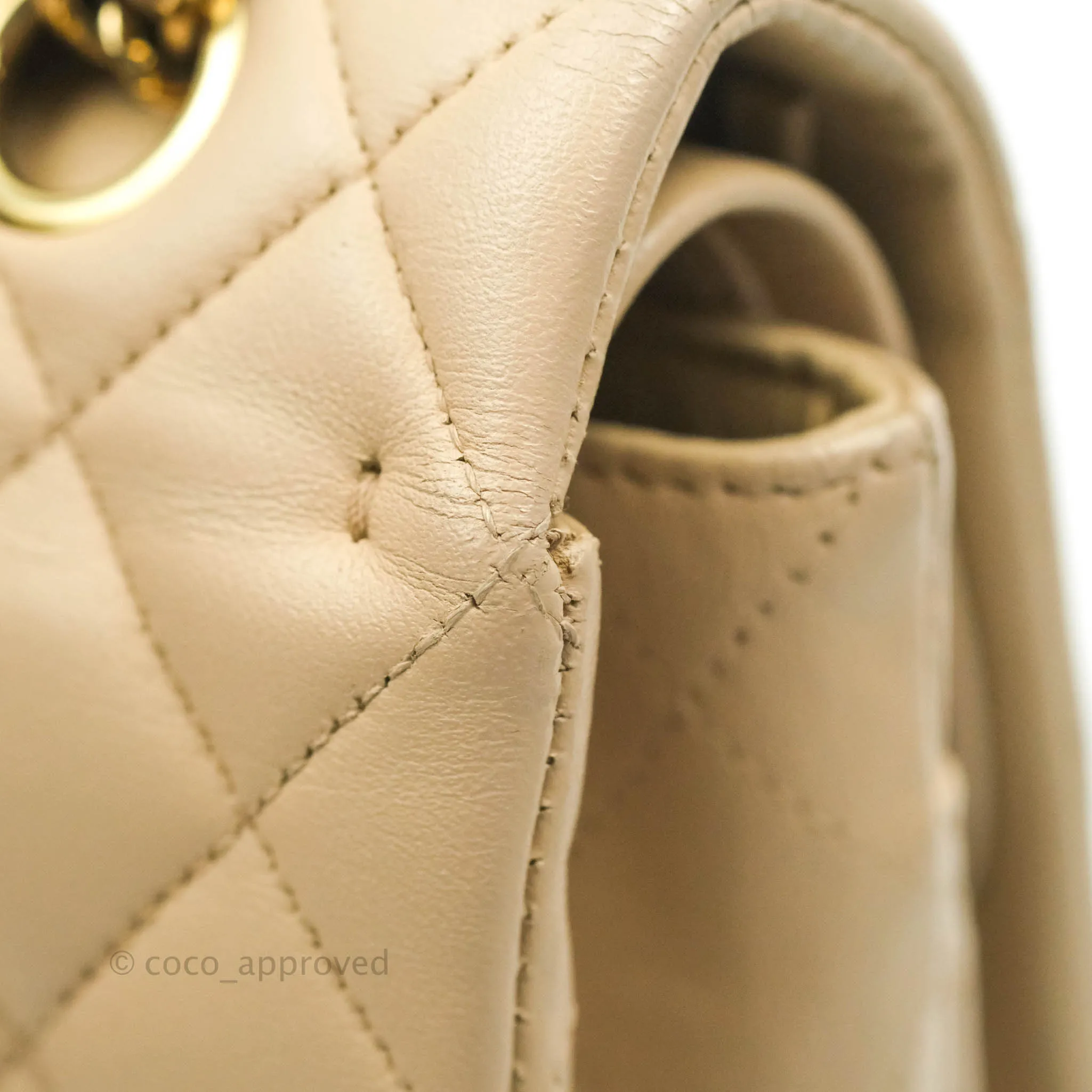 Chanel Classic Medium Flap Quilted Beige Lambskin Gold Hardware