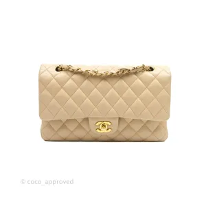Chanel Classic Medium Flap Quilted Beige Lambskin Gold Hardware