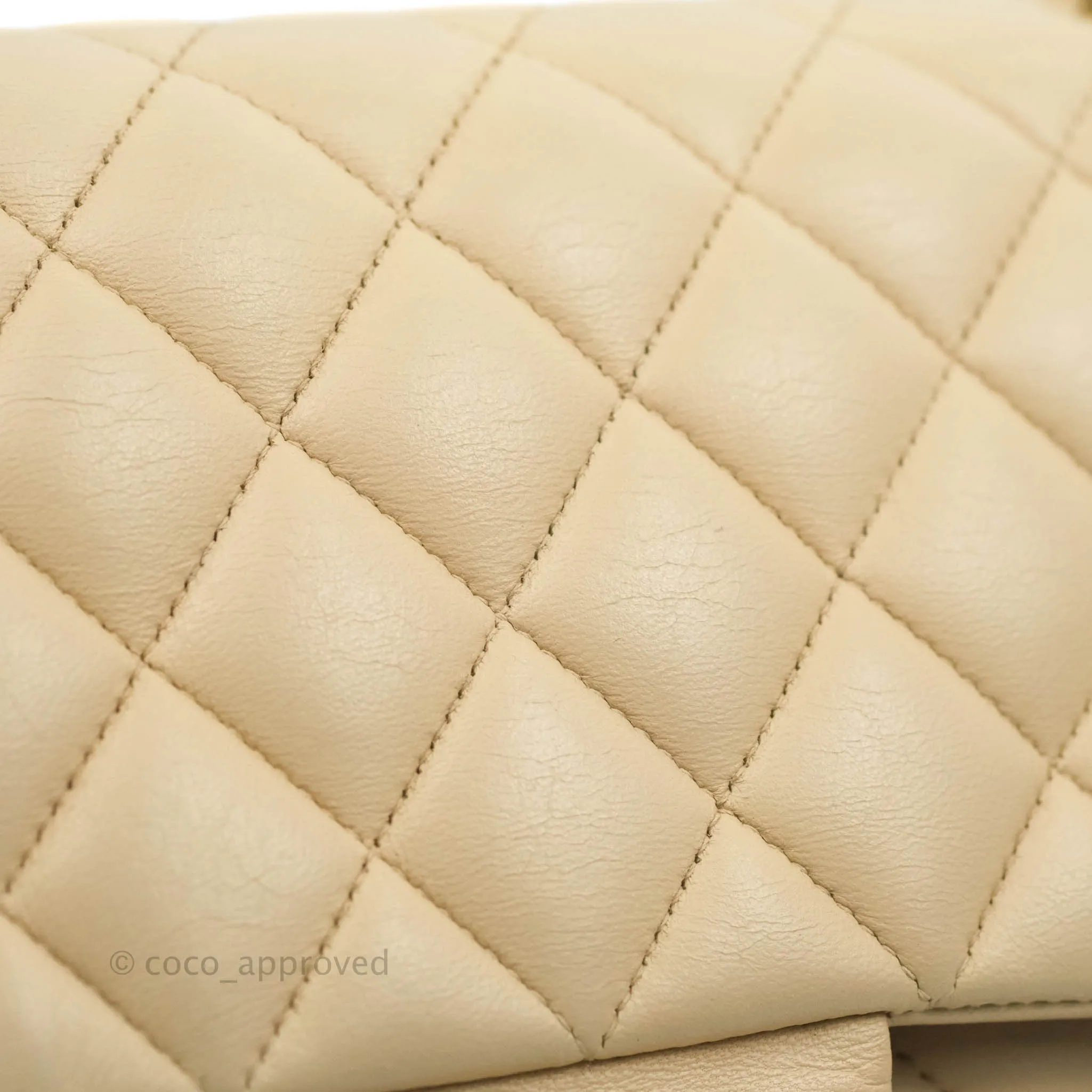 Chanel Classic Medium Flap Quilted Beige Lambskin Gold Hardware