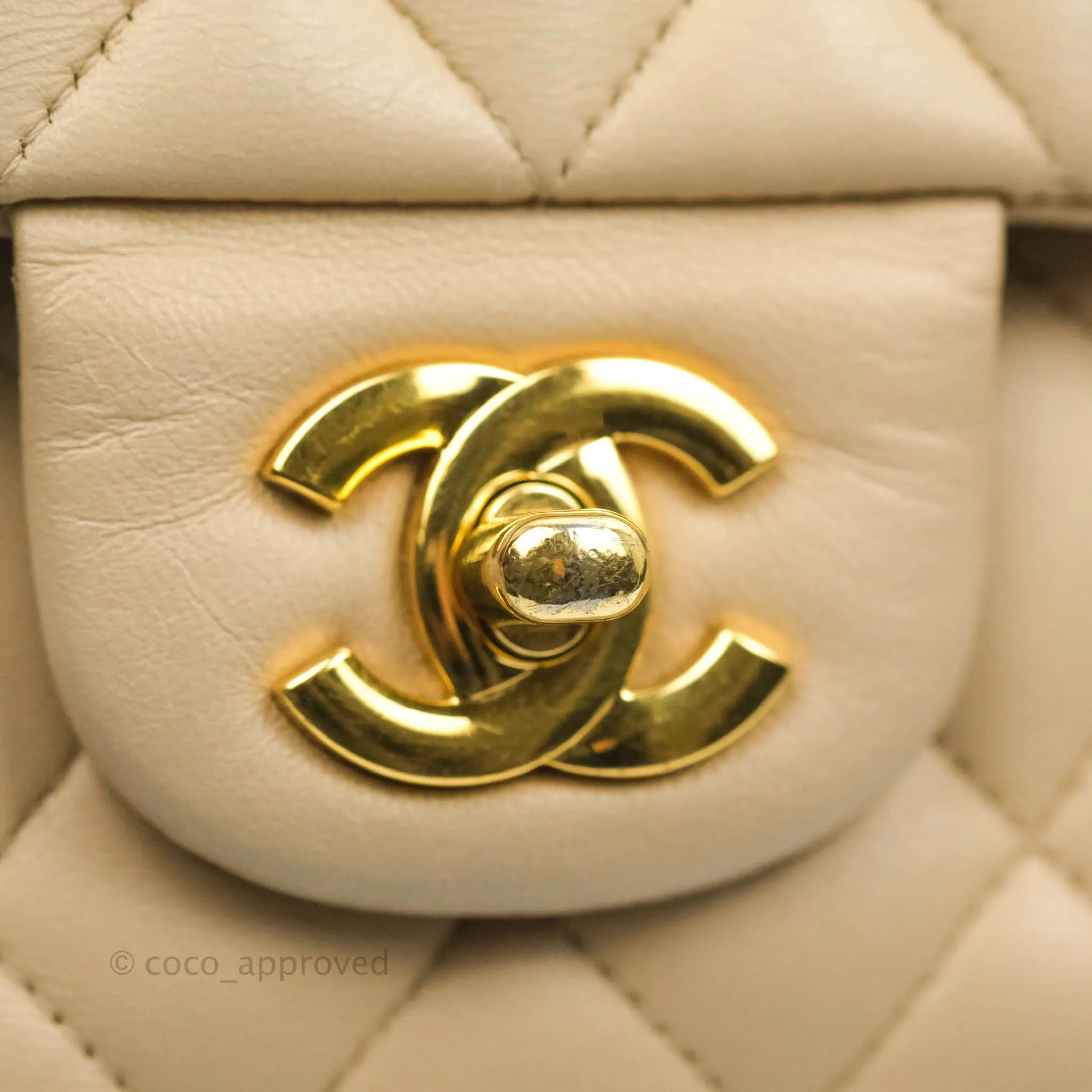 Chanel Classic Medium Flap Quilted Beige Lambskin Gold Hardware