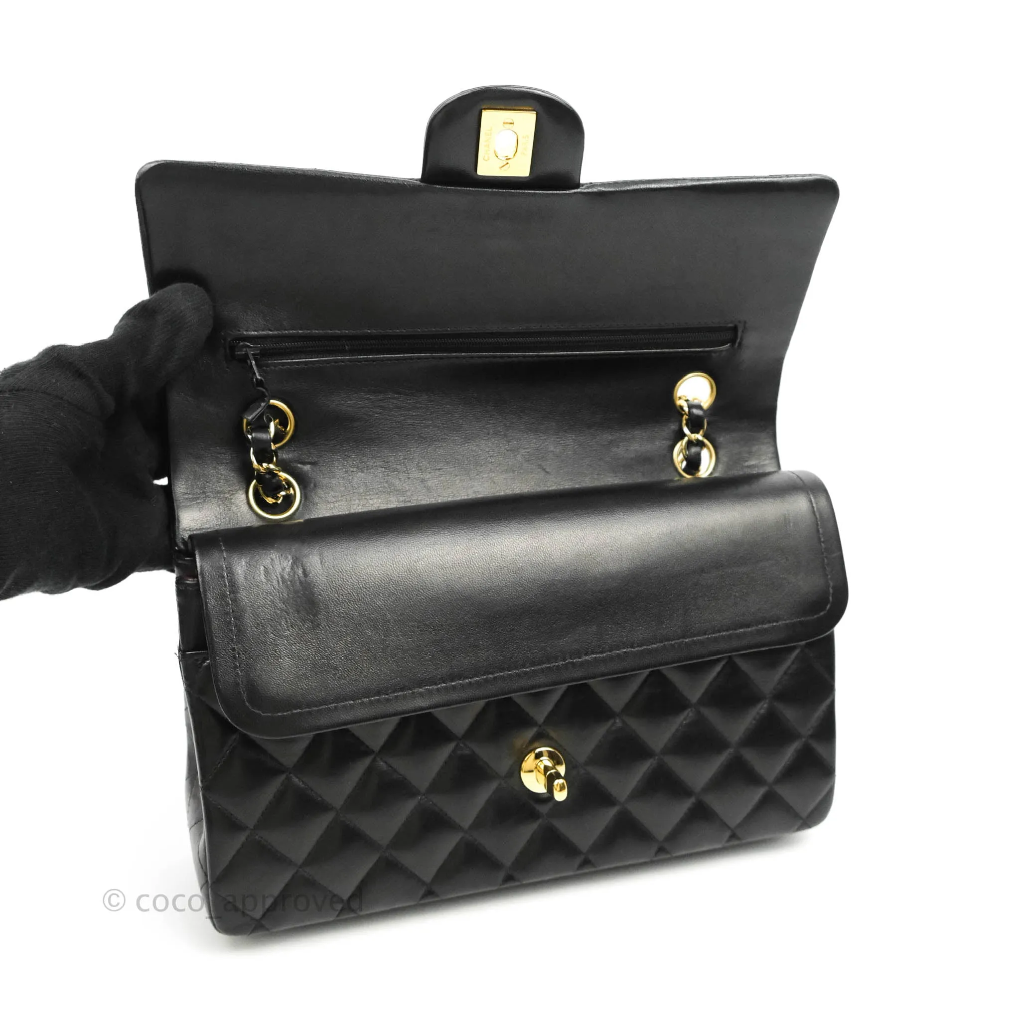 Chanel Classic M/L Flap Bag Black Lambskin Gold Hardware