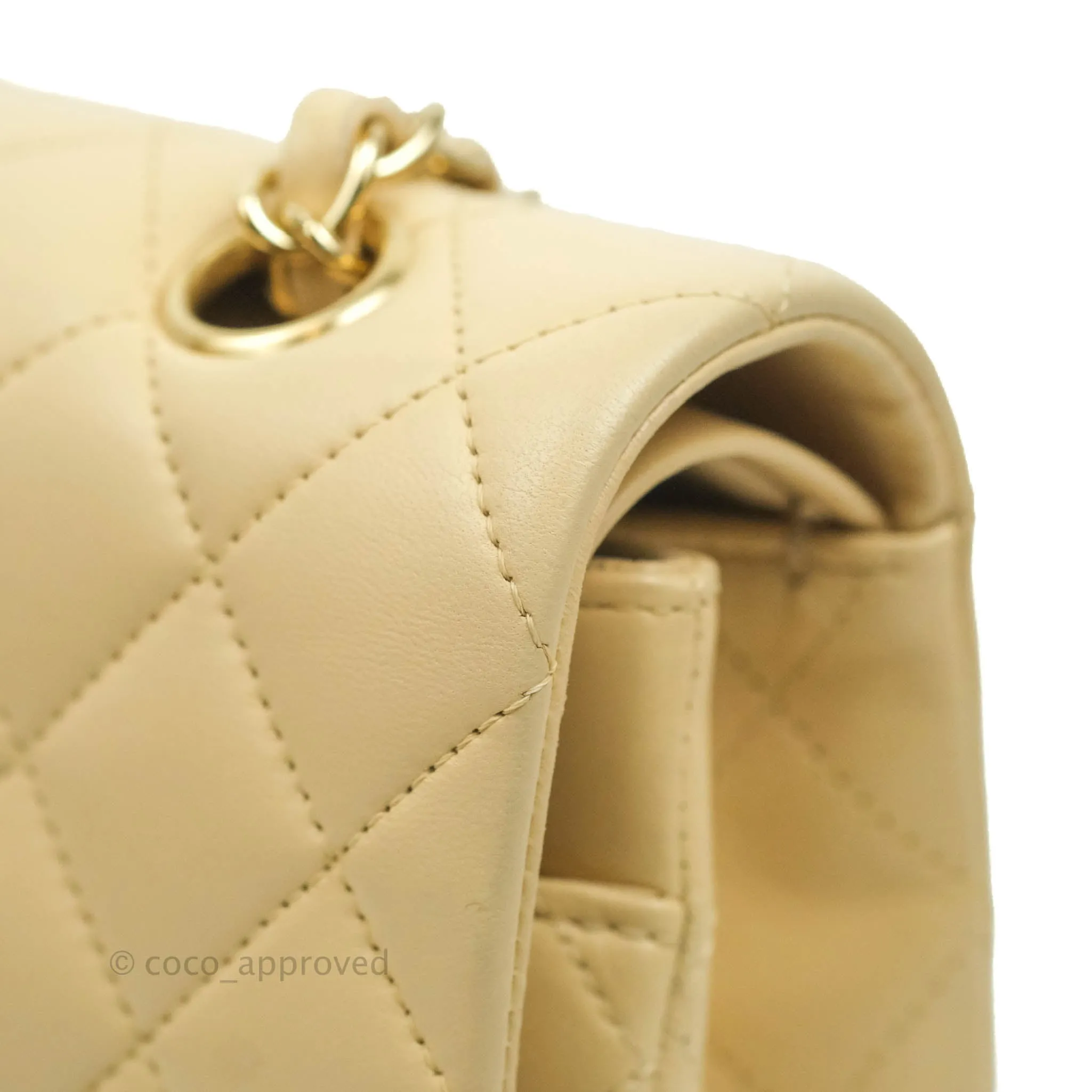 Chanel Classic M/L Medium Double Flap Beige Lambskin Gold Hardware Metal