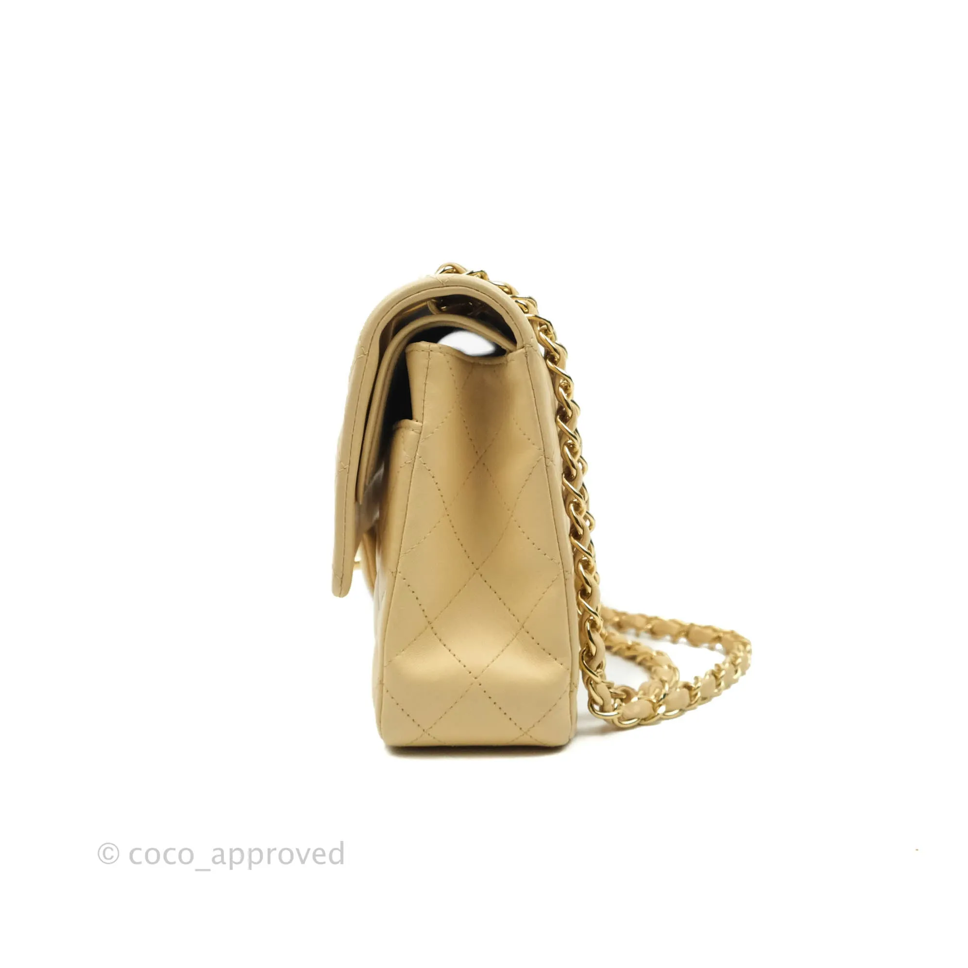 Chanel Classic M/L Medium Double Flap Beige Lambskin Gold Hardware Metal