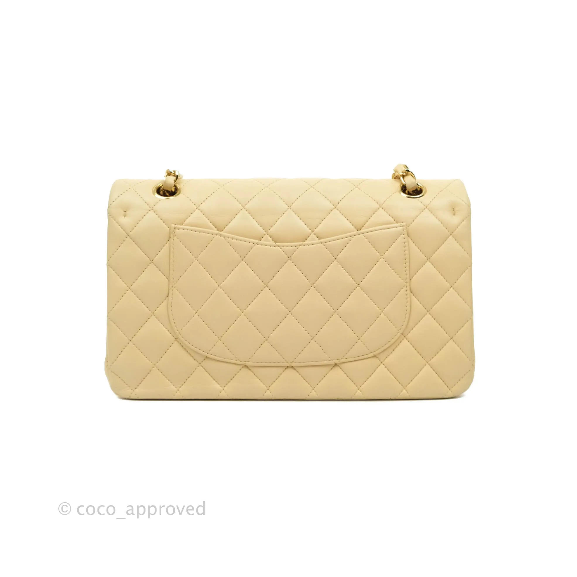 Chanel Classic M/L Medium Double Flap Beige Lambskin Gold Hardware Metal