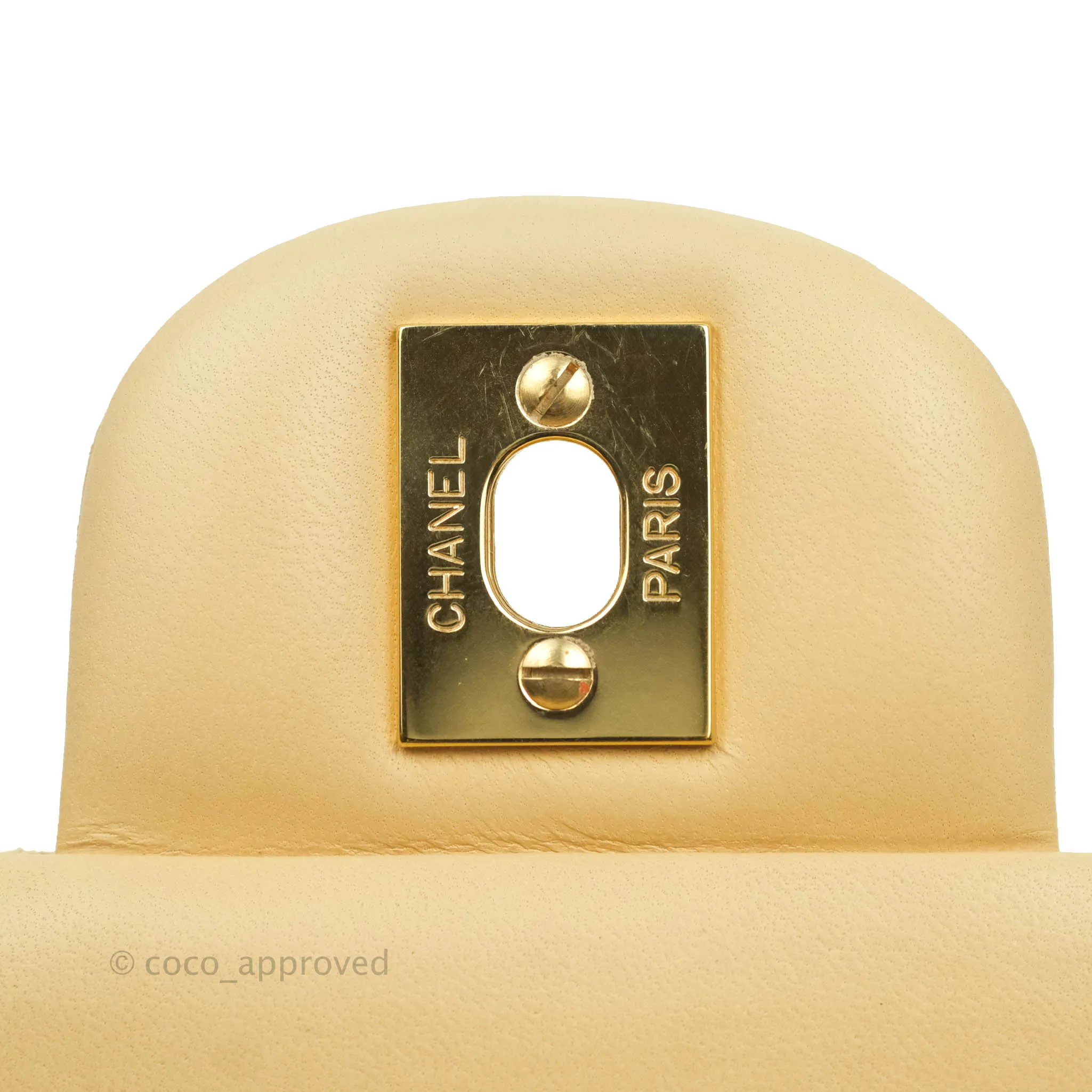 Chanel Classic M/L Medium Double Flap Beige Lambskin Gold Hardware Metal