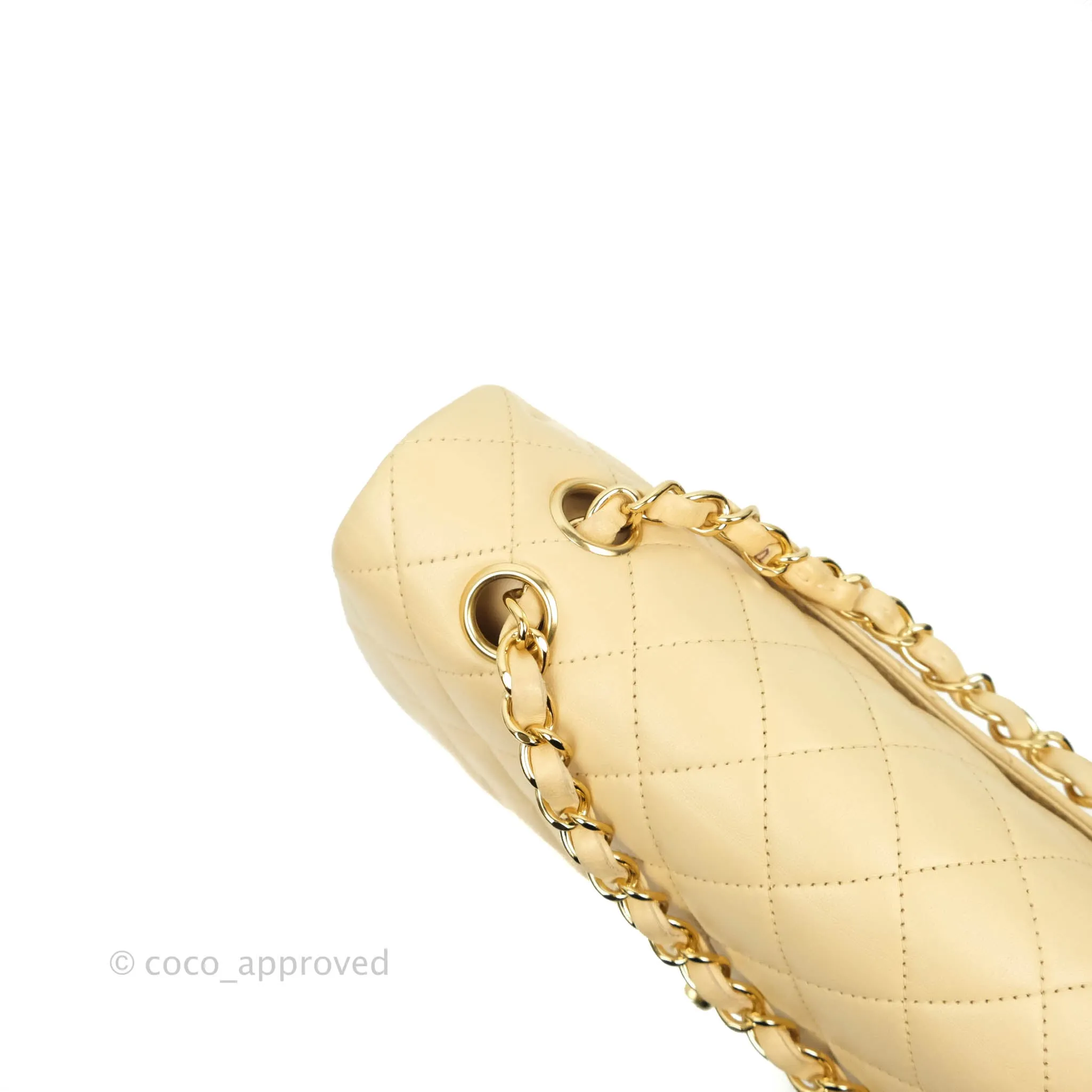 Chanel Classic M/L Medium Double Flap Beige Lambskin Gold Hardware Metal