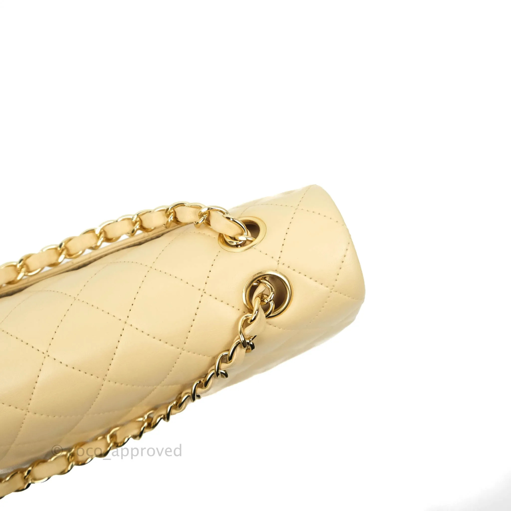Chanel Classic M/L Medium Double Flap Beige Lambskin Gold Hardware Metal