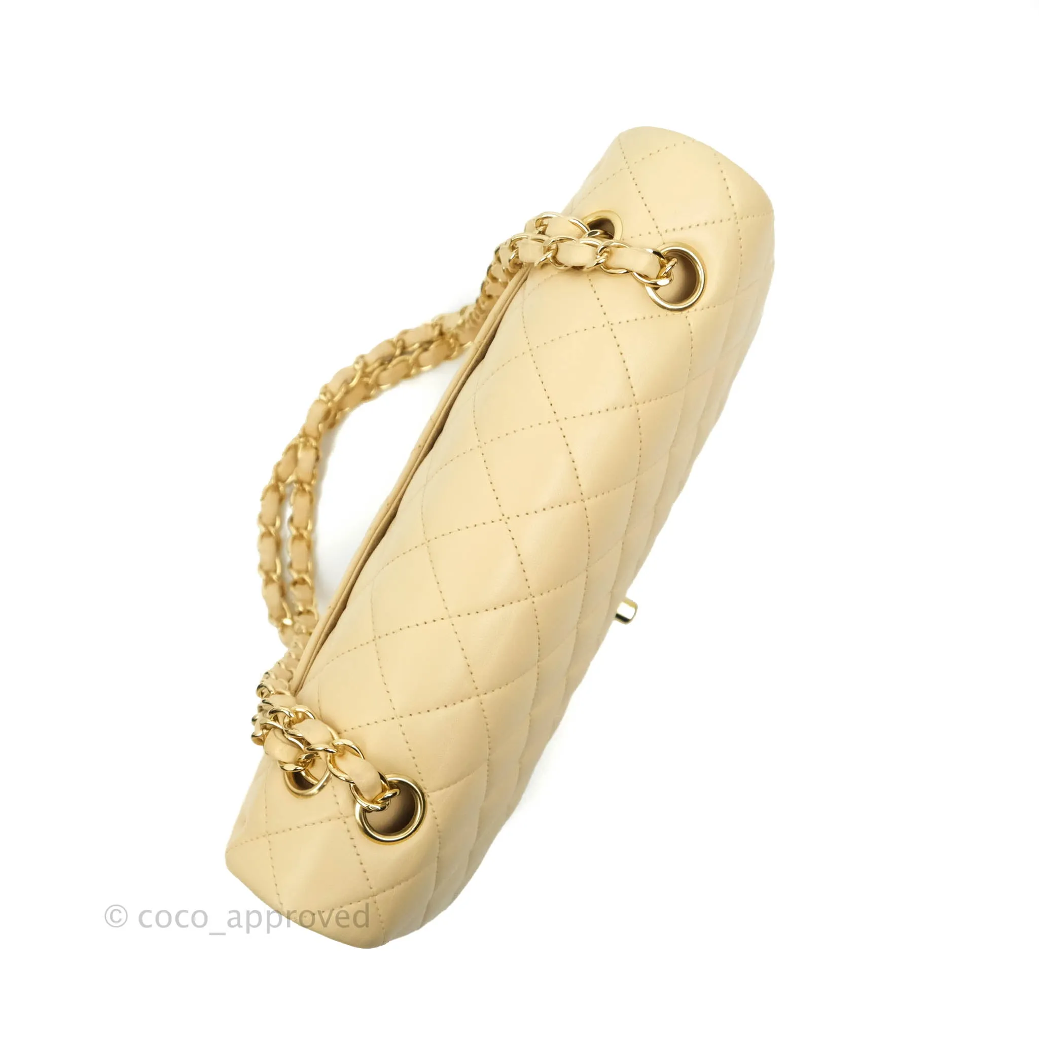 Chanel Classic M/L Medium Double Flap Beige Lambskin Gold Hardware Metal