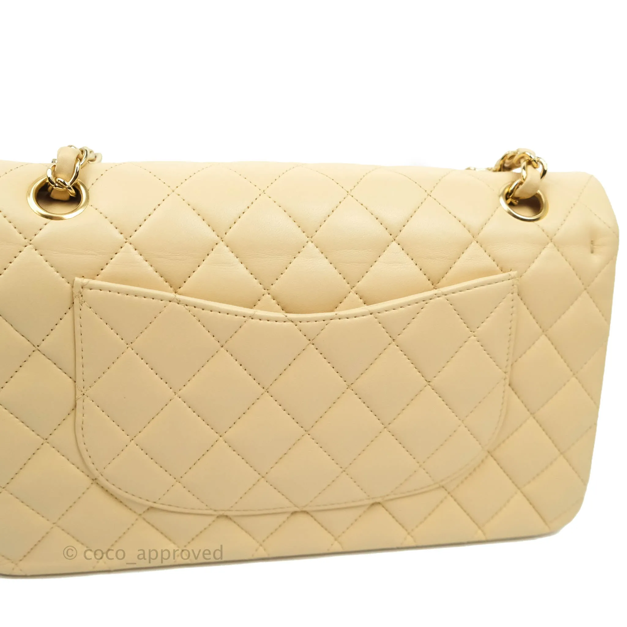 Chanel Classic M/L Medium Double Flap Beige Lambskin Gold Hardware Metal