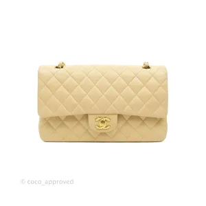 Chanel Classic M/L Medium Double Flap Beige Lambskin Gold Hardware Metal