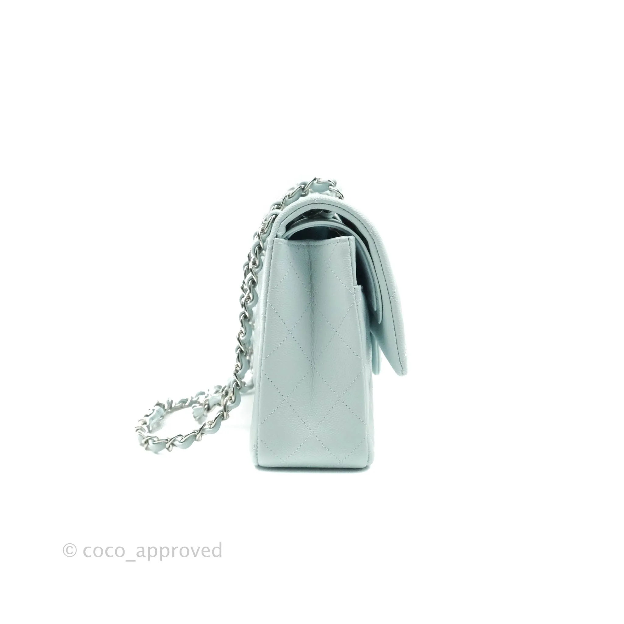 Chanel Classic M/L Medium Double Flap Blue Caviar Silver Hardware 21K