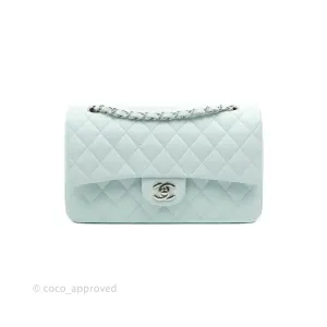 Chanel Classic M/L Medium Double Flap Blue Caviar Silver Hardware 21K