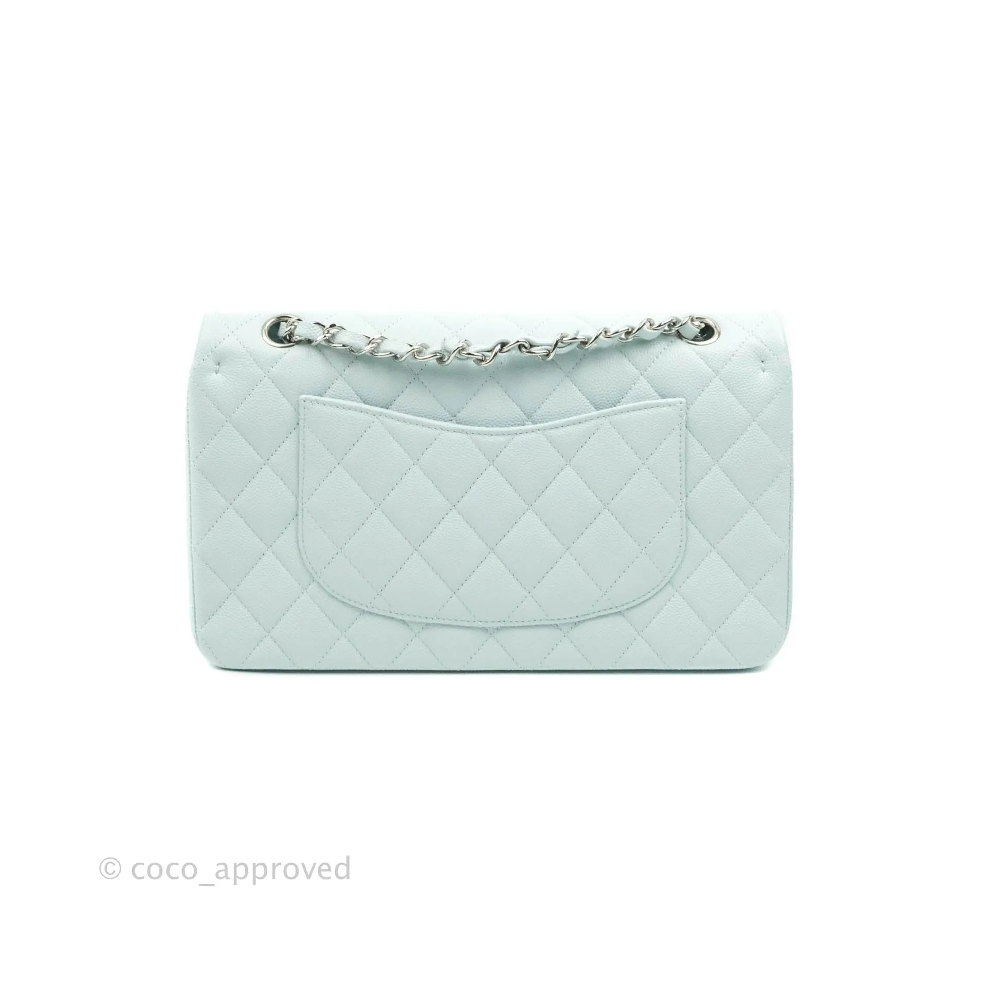 Chanel Classic M/L Medium Double Flap Blue Caviar Silver Hardware 21K
