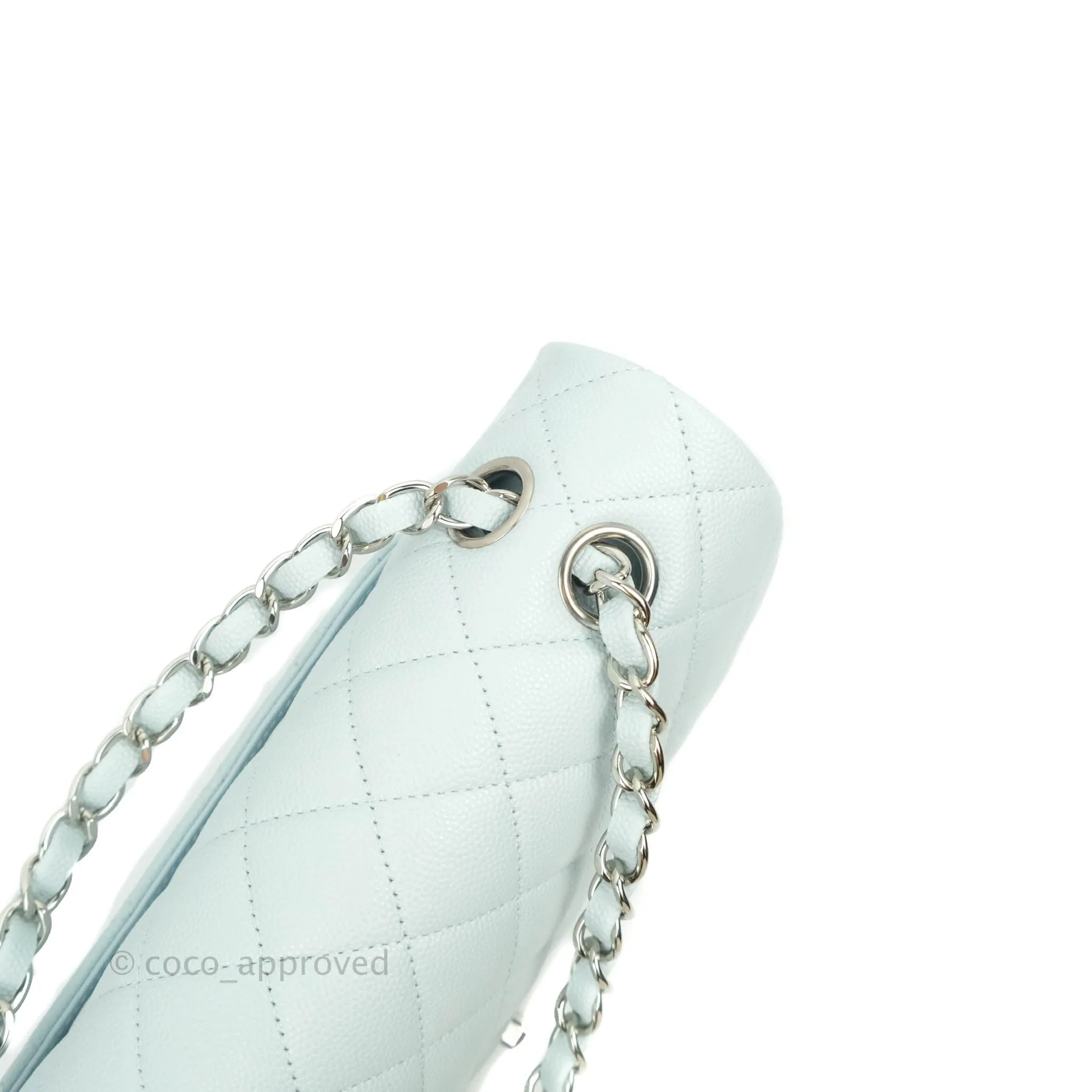Chanel Classic M/L Medium Double Flap Blue Caviar Silver Hardware 21K