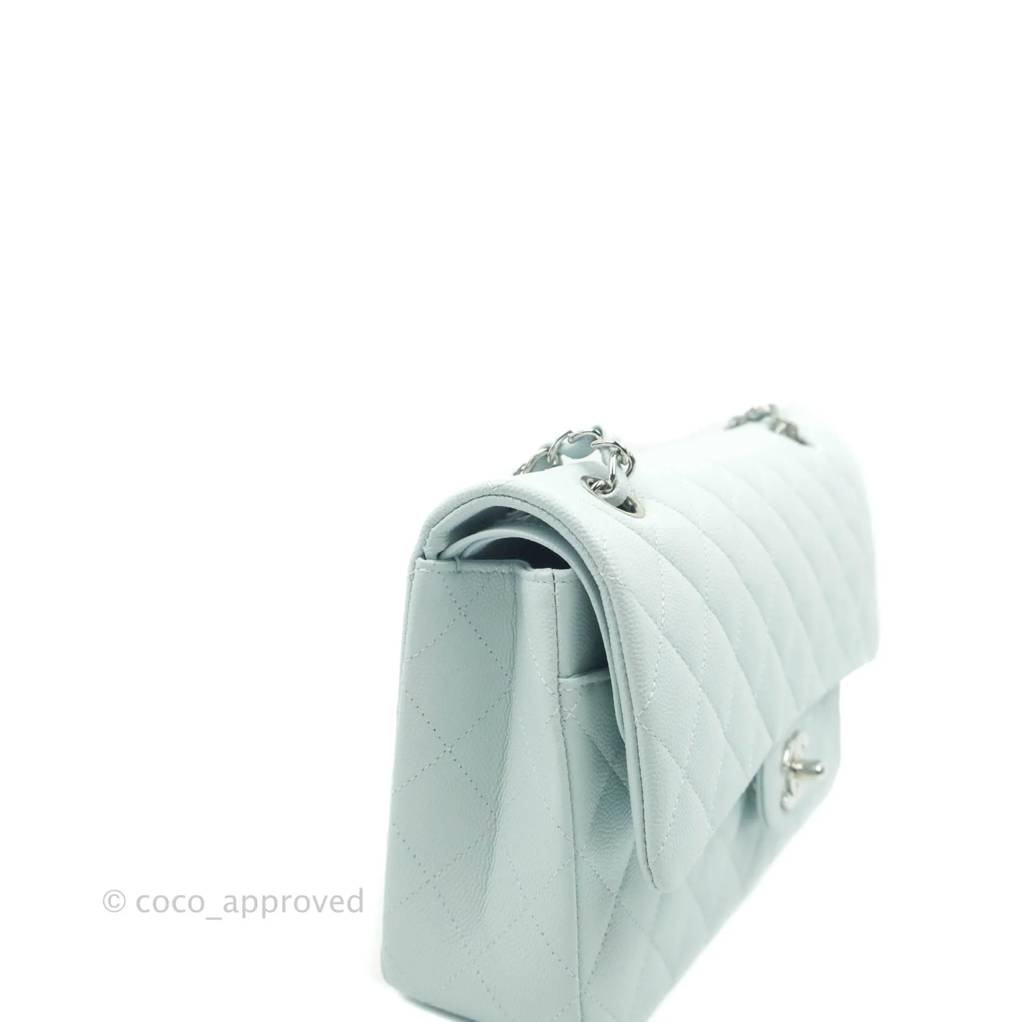 Chanel Classic M/L Medium Double Flap Blue Caviar Silver Hardware 21K