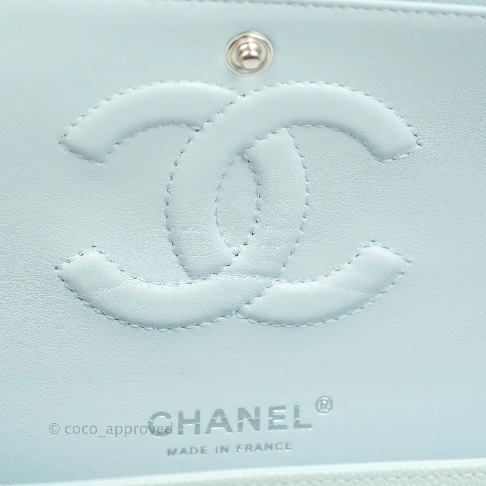 Chanel Classic M/L Medium Double Flap Blue Caviar Silver Hardware 21K