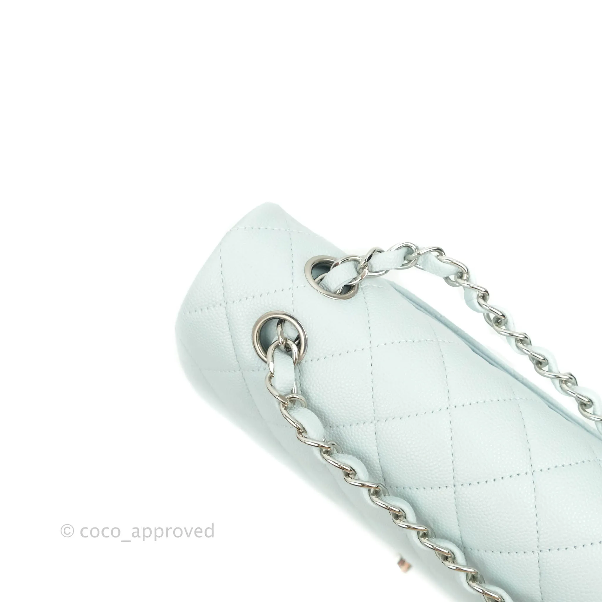 Chanel Classic M/L Medium Double Flap Blue Caviar Silver Hardware 21K