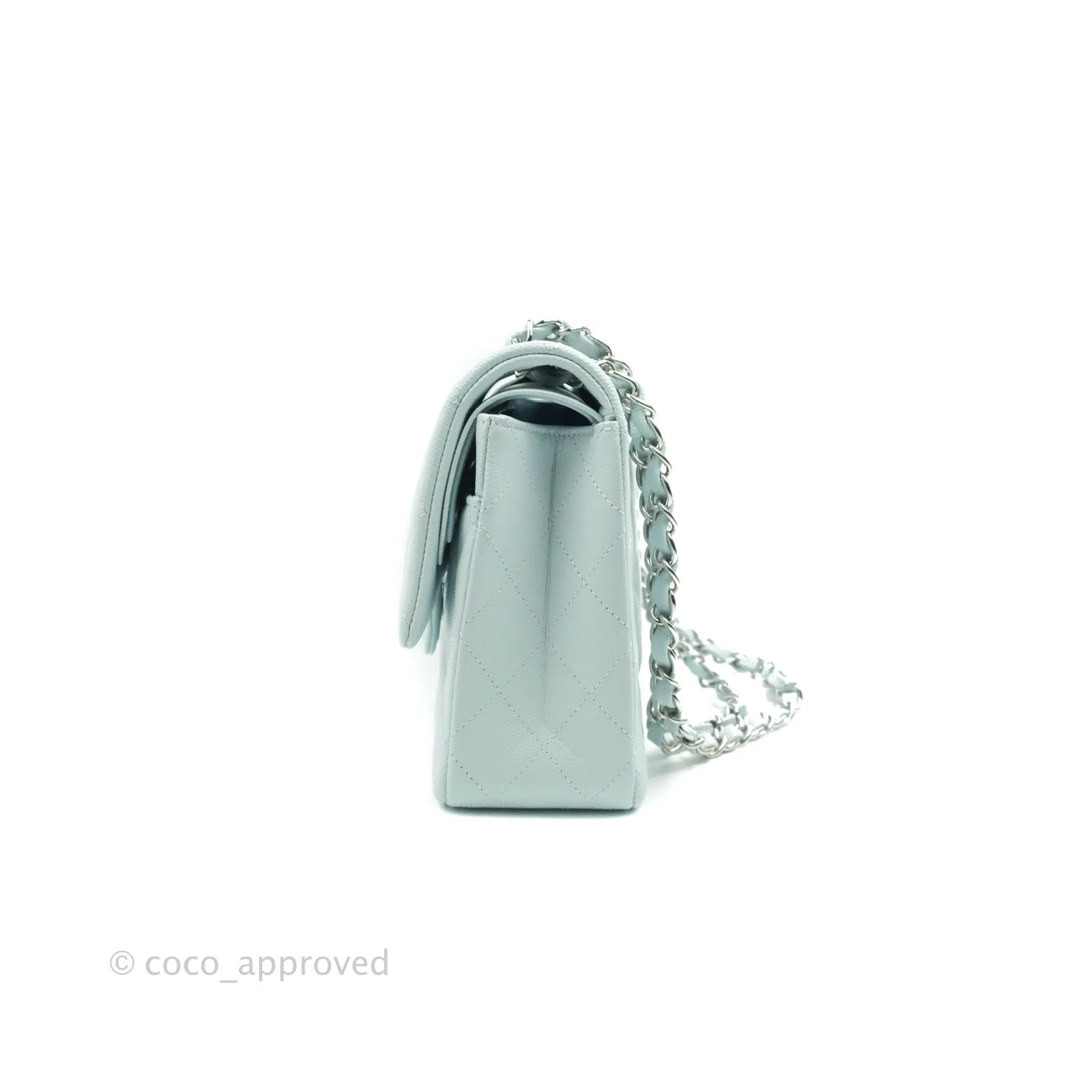 Chanel Classic M/L Medium Double Flap Blue Caviar Silver Hardware 21K